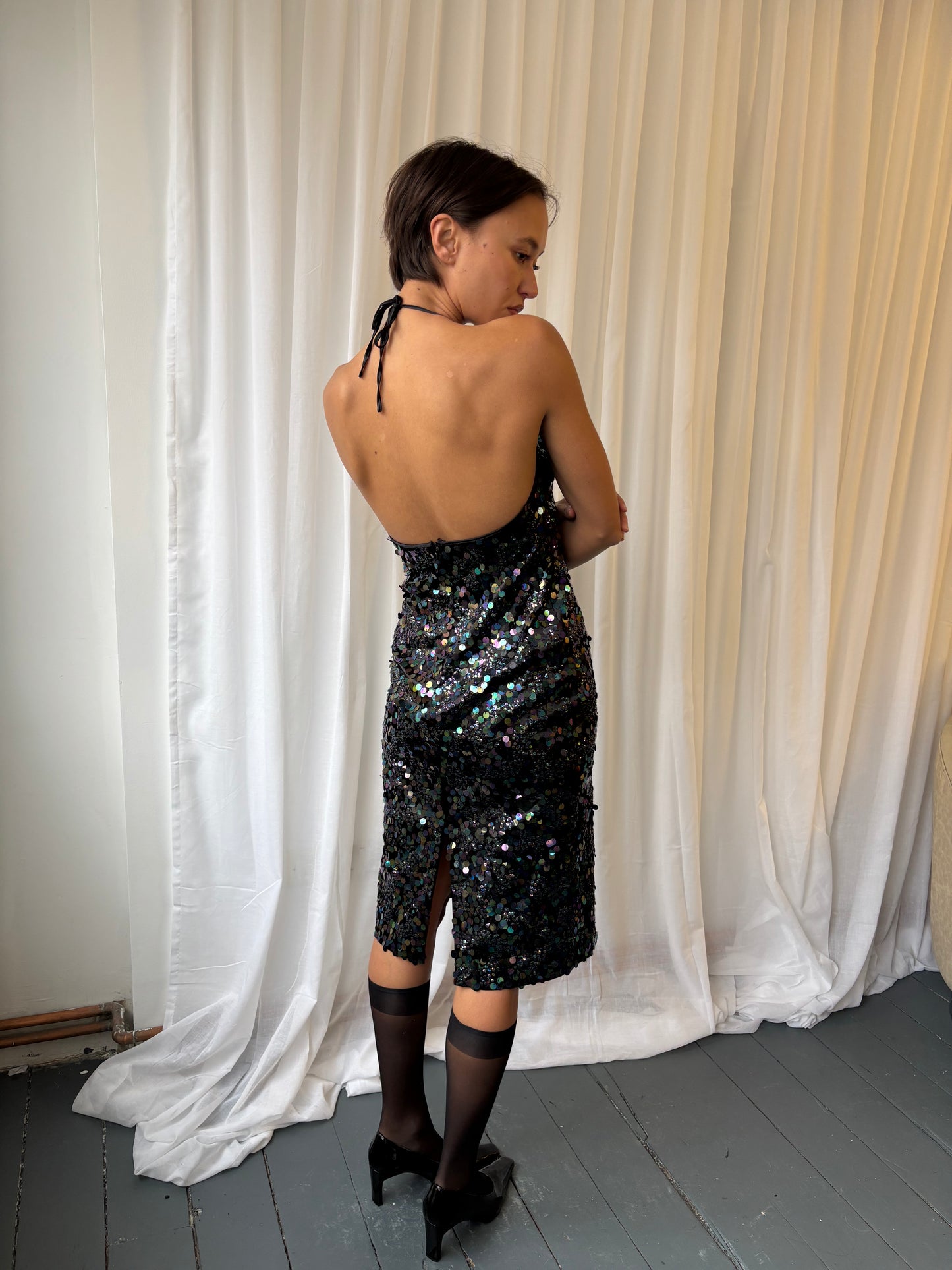 Vintage Sequin Halter Dress