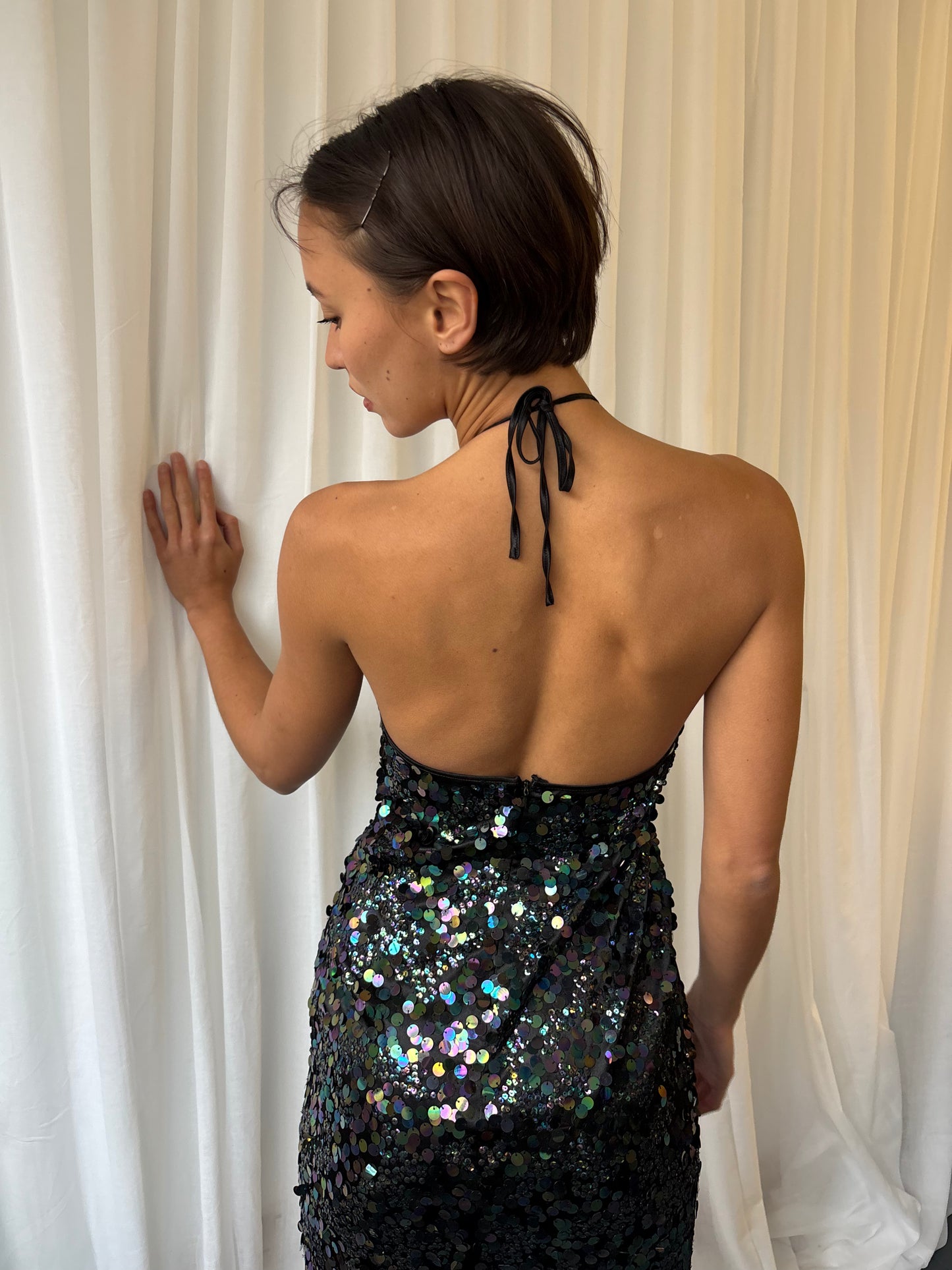 Vintage Sequin Halter Dress