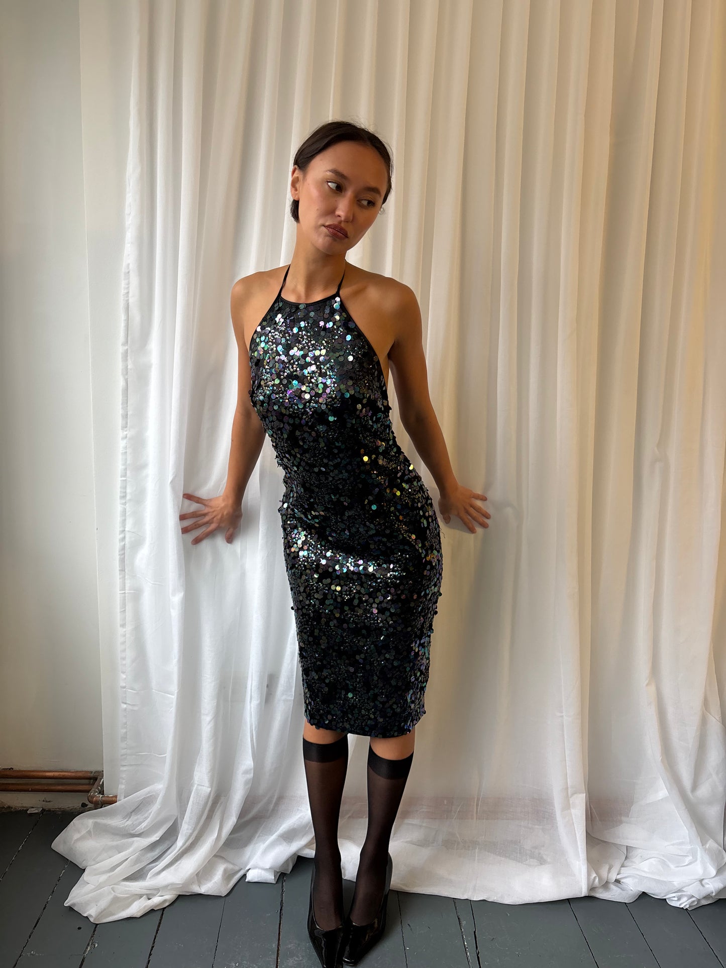 Vintage Sequin Halter Dress