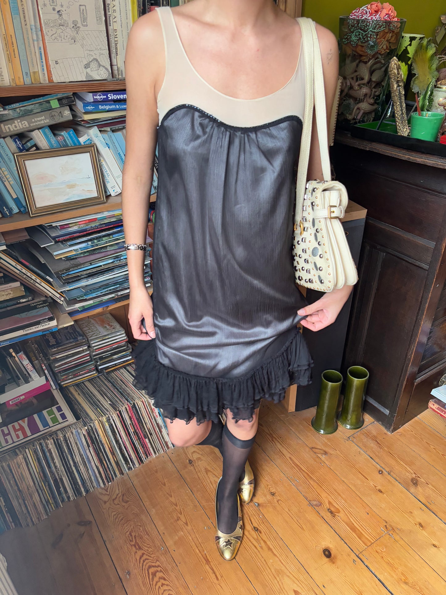 Kookai Metallic Black Silk Dress