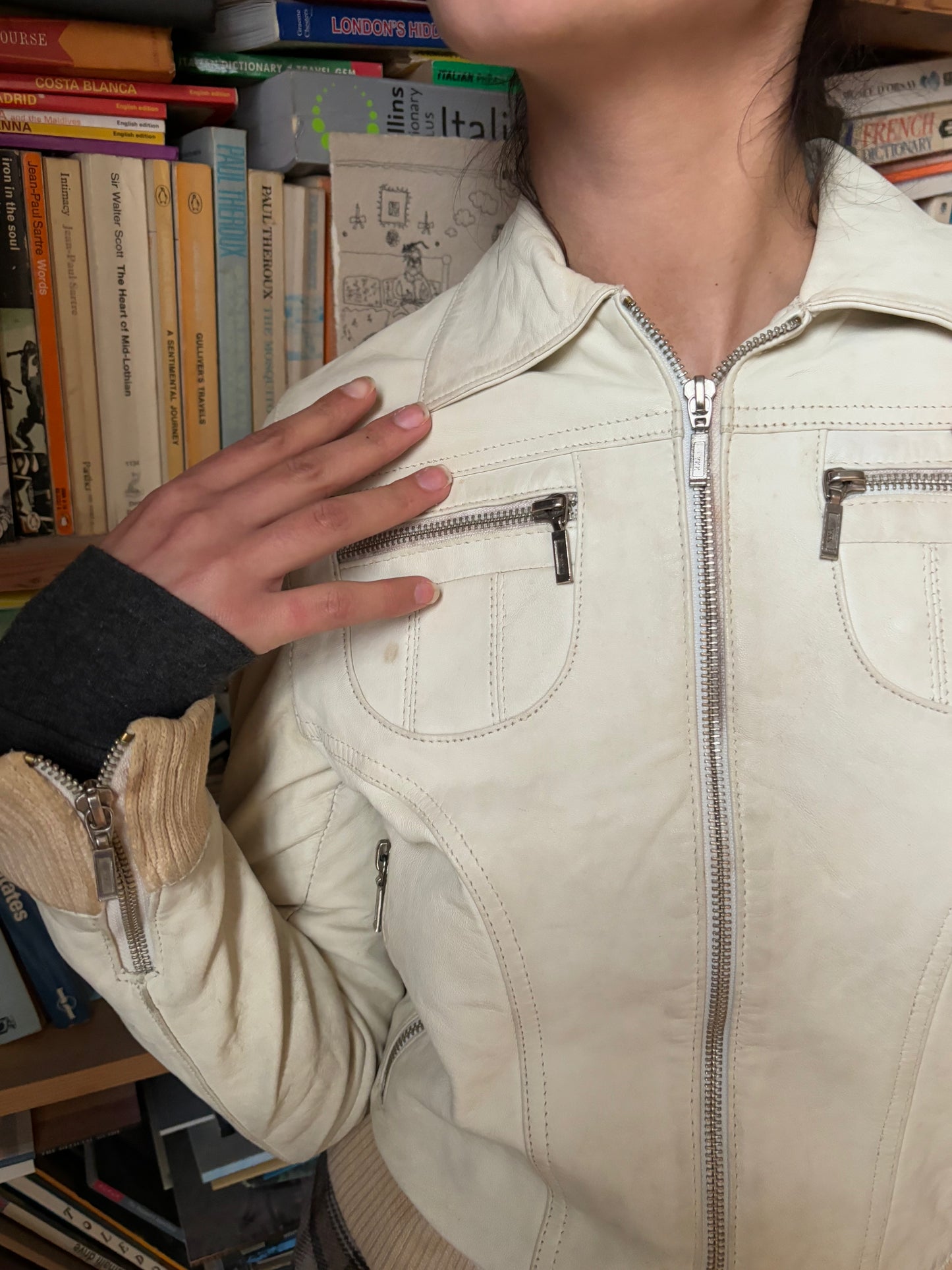 Vedichy Off White Leather Jacket