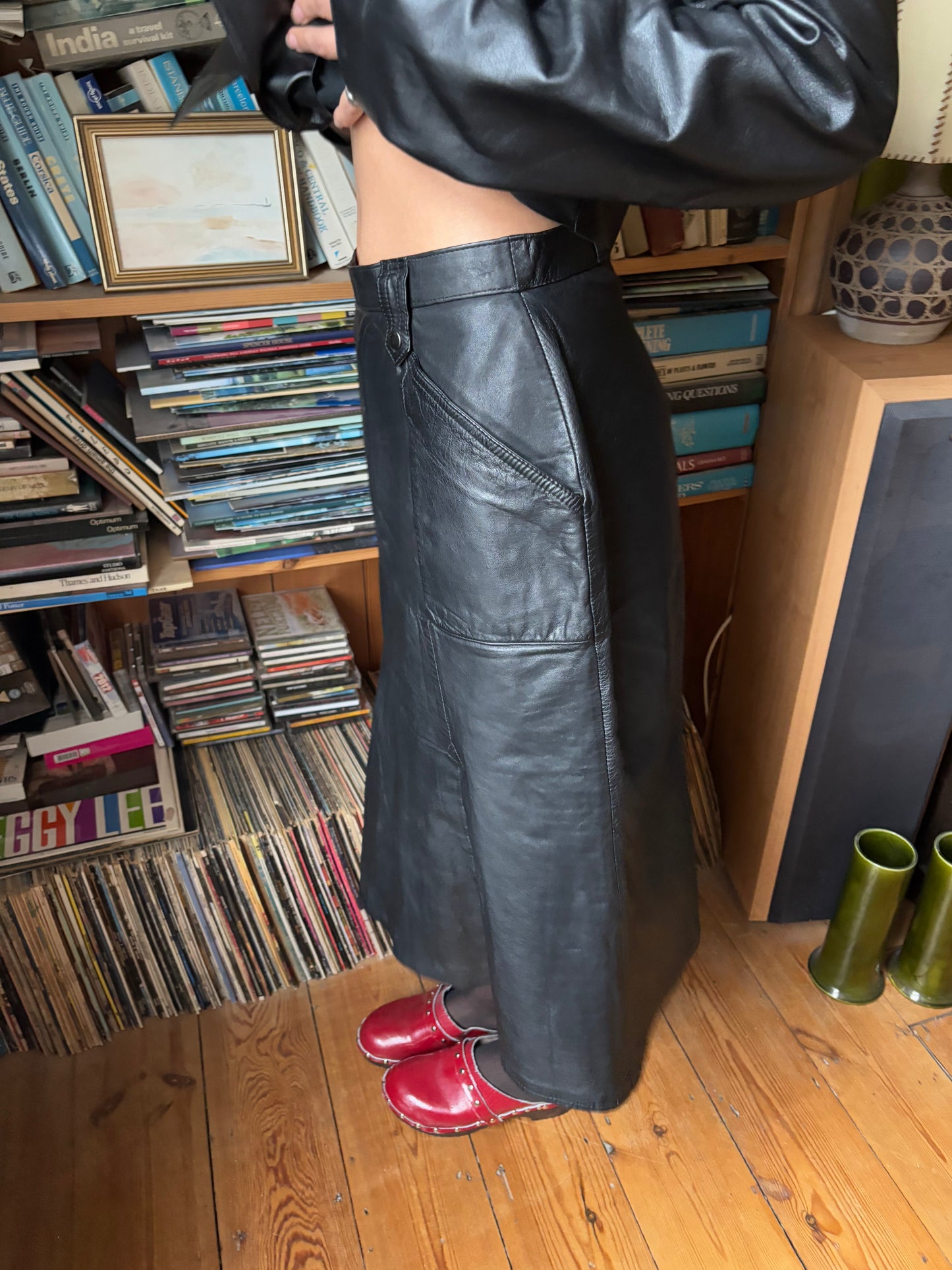 Vintage 1980s Black Leather Skirt