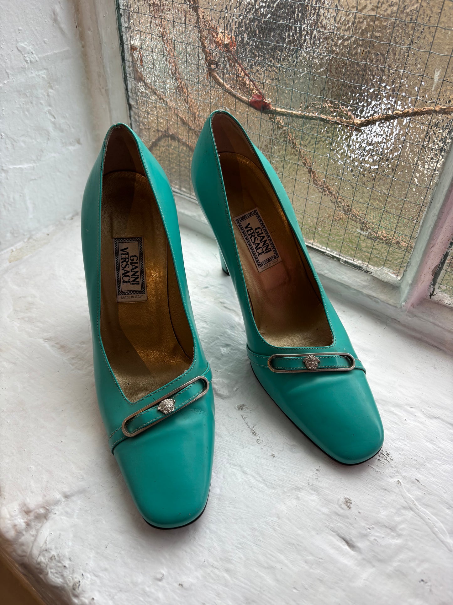 Versace Turquoise Leather Heels