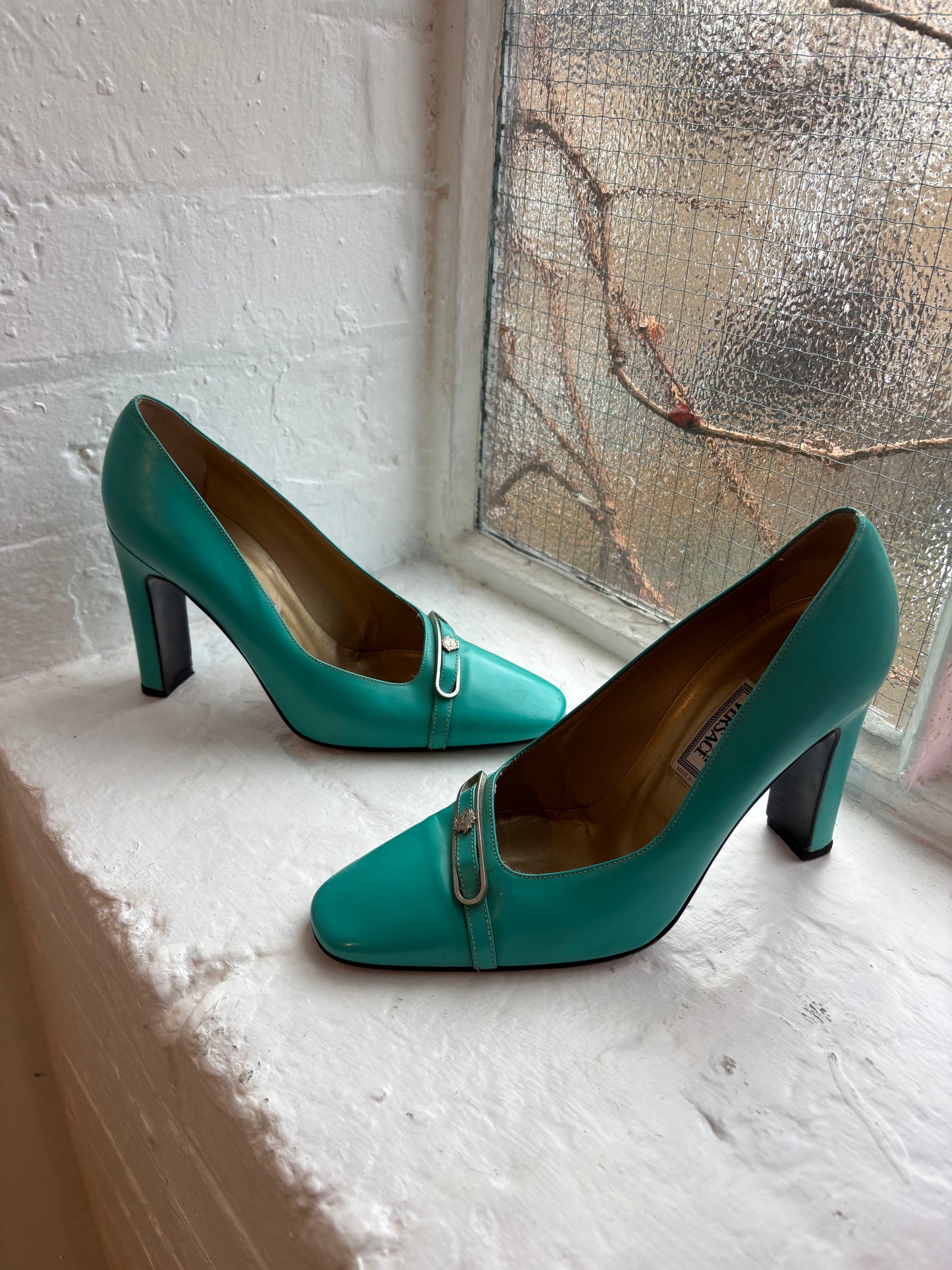 Versace Turquoise Leather Heels