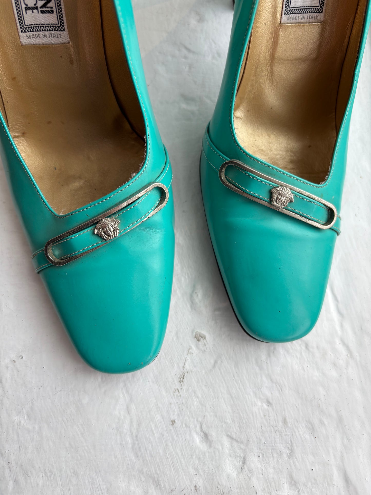 Versace Turquoise Leather Heels