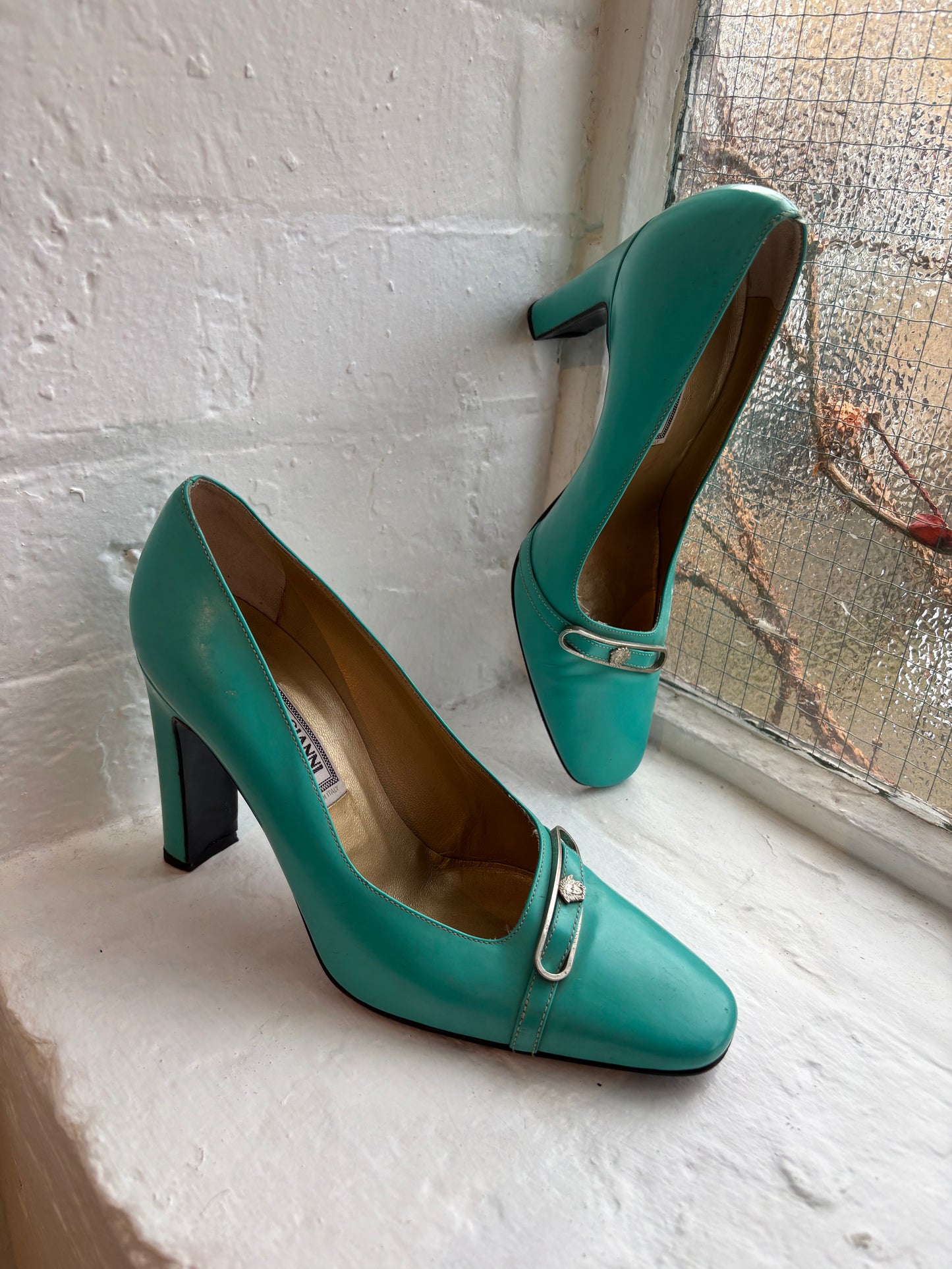 Versace Turquoise Leather Heels