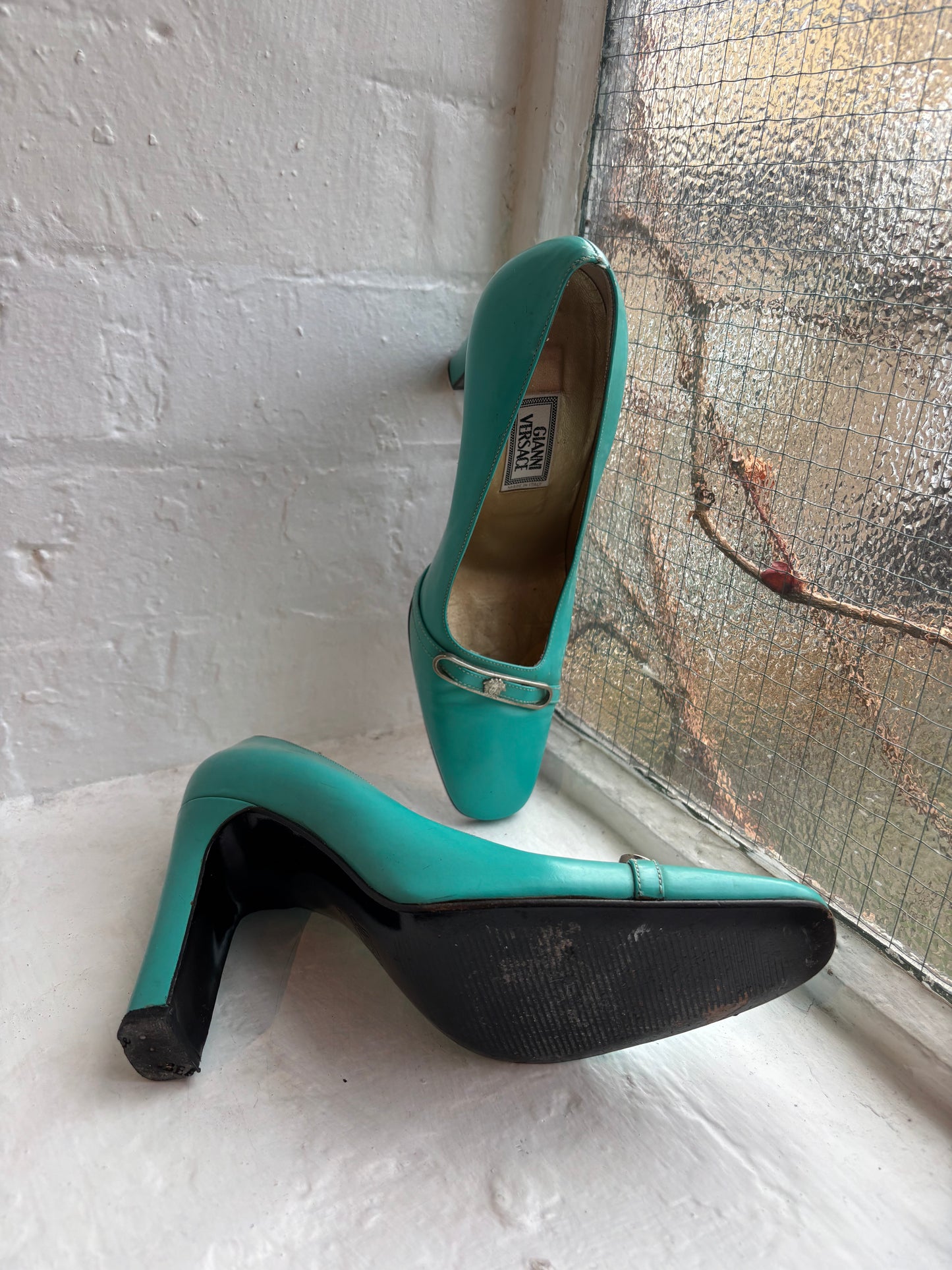 Versace Turquoise Leather Heels