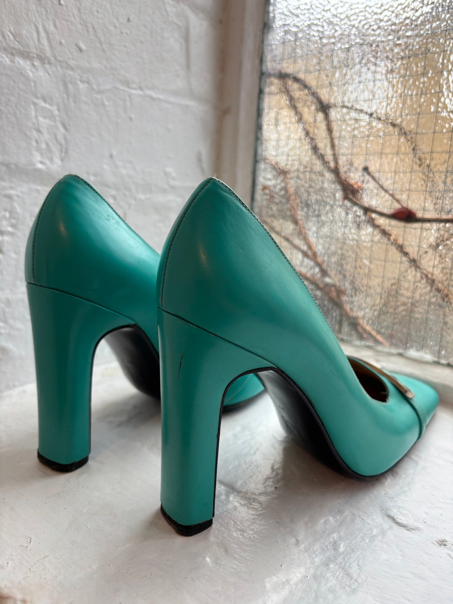 Versace Turquoise Leather Heels