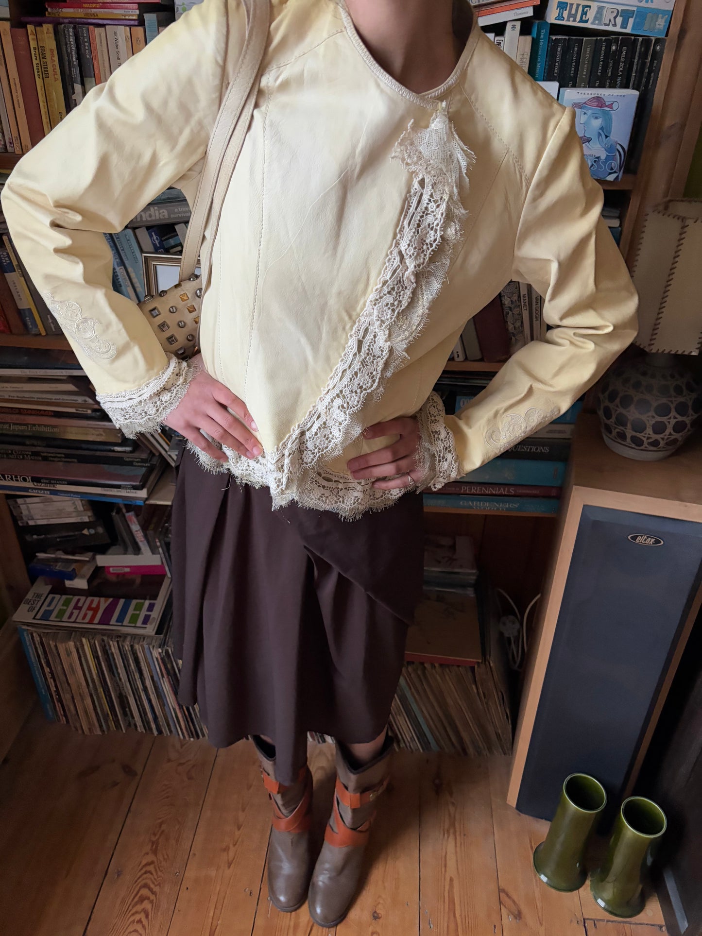 Chine Cream Leather Lace Jacket