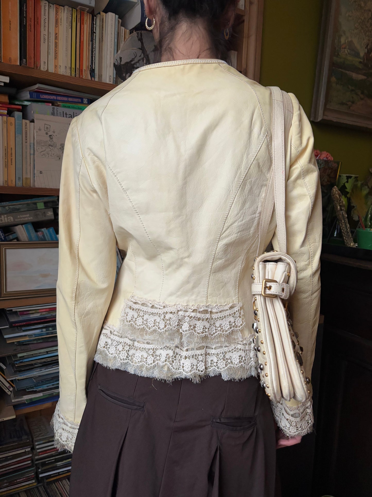 Chine Cream Leather Lace Jacket