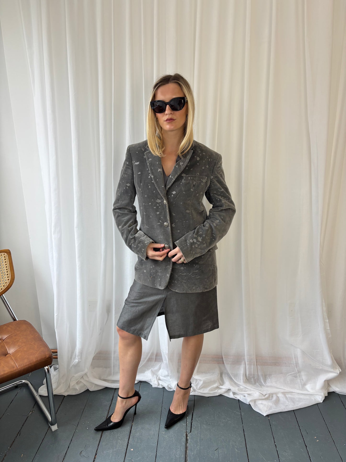 Versace Grey Velvet Blazer