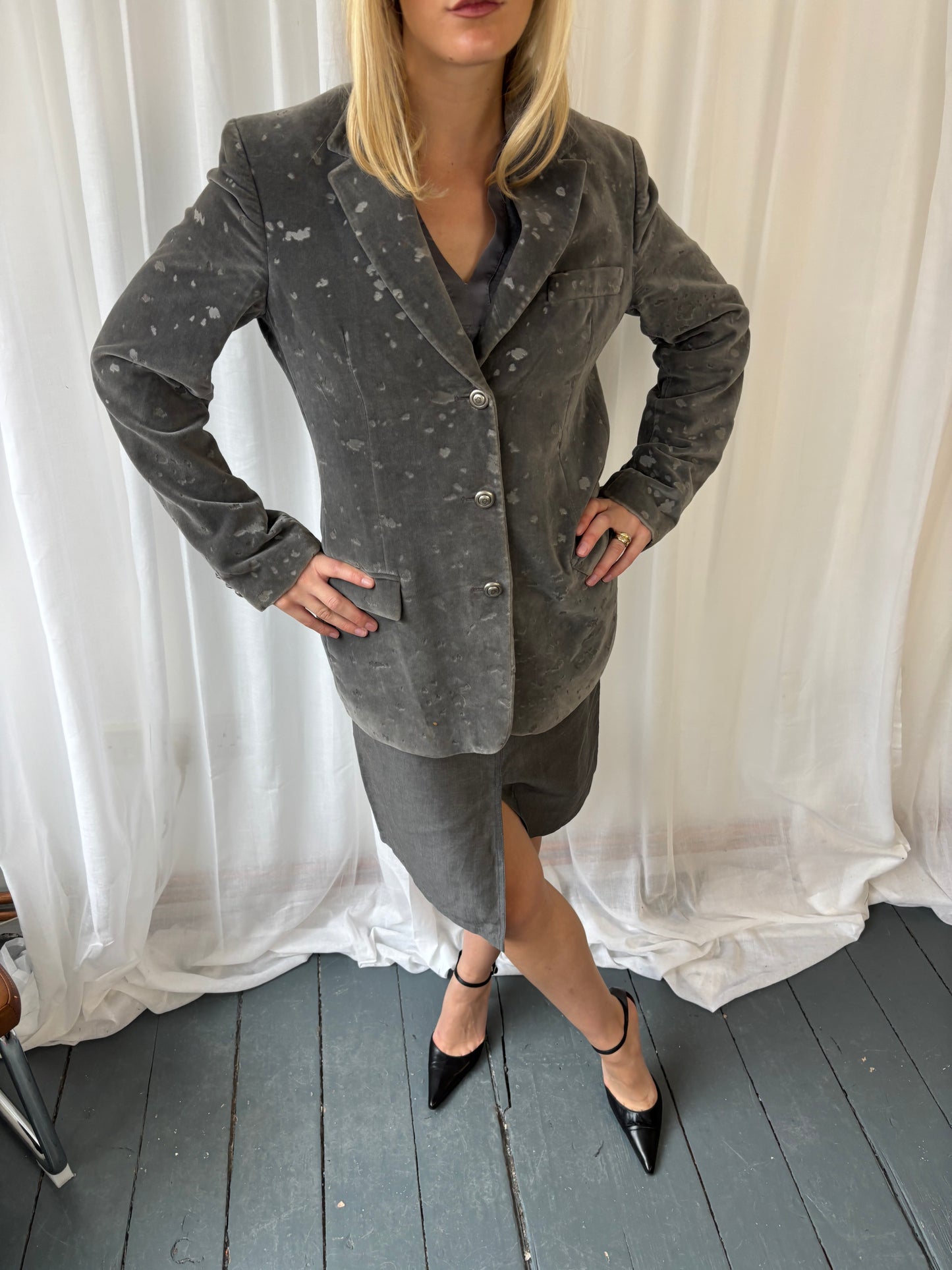 Versace Grey Velvet Blazer