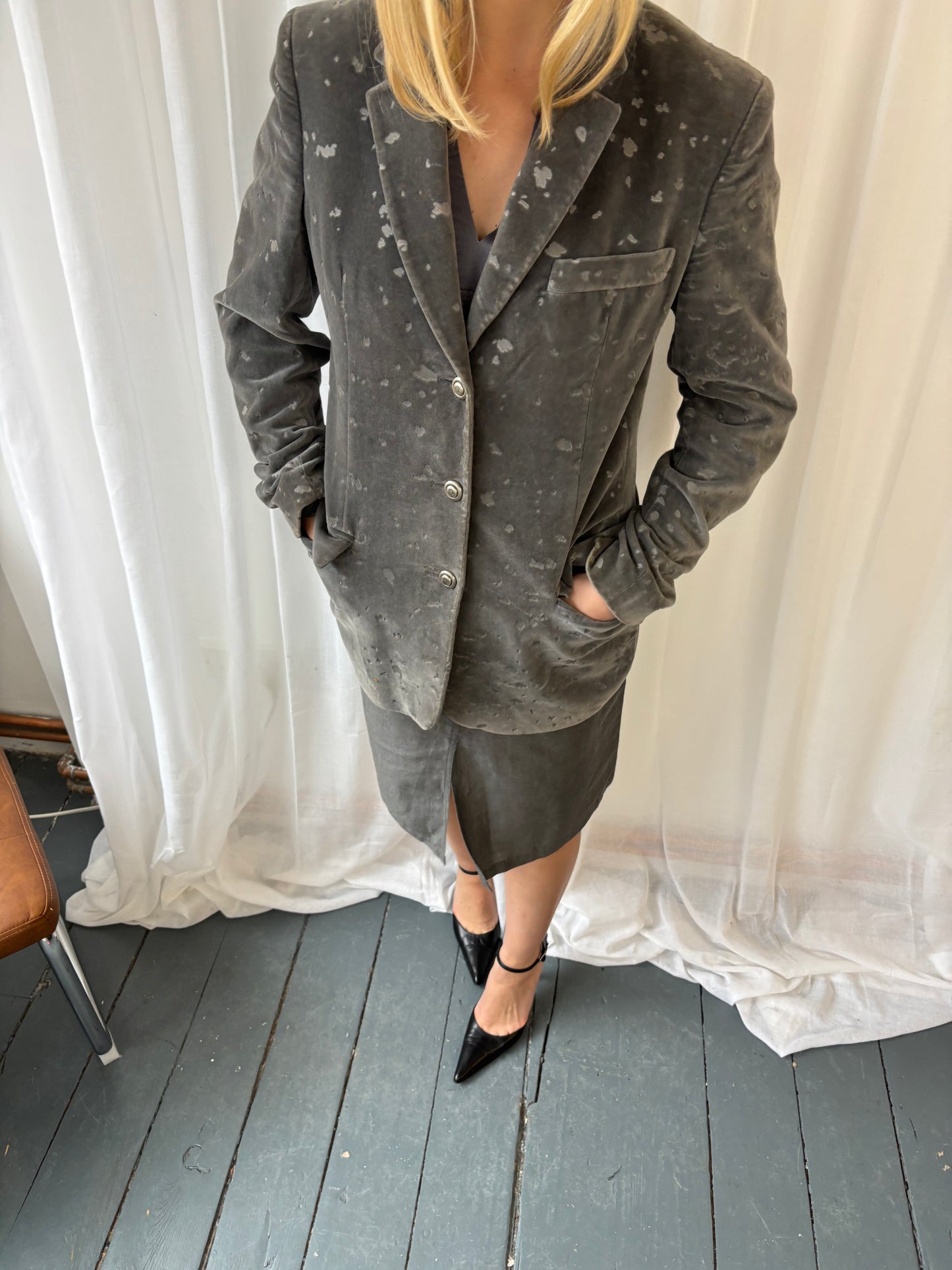 Versace Grey Velvet Blazer