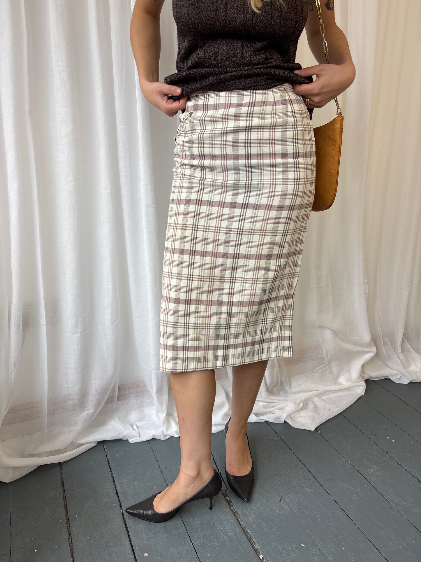 Vintage Cream Plaid Skirt