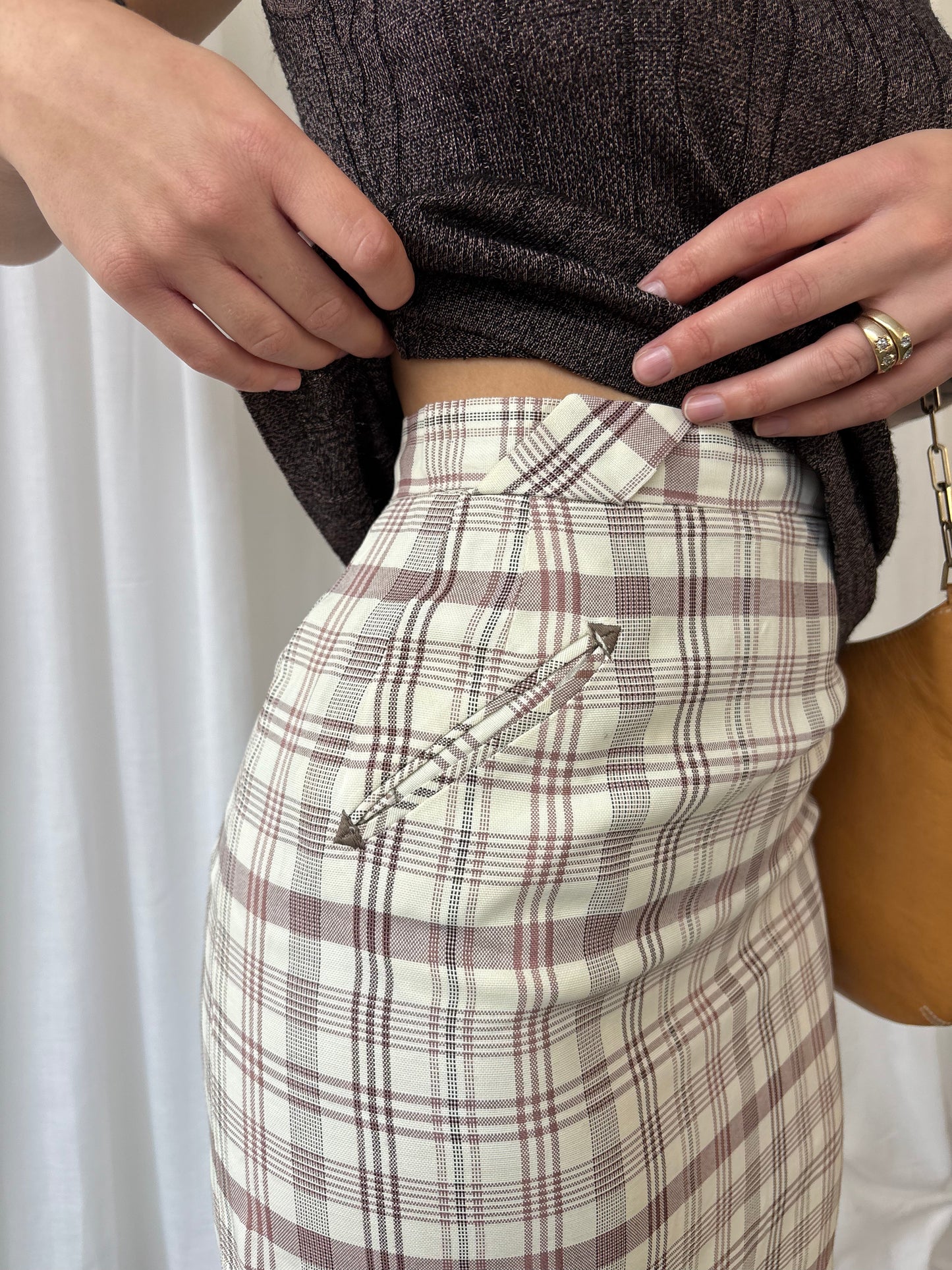 Vintage Cream Plaid Skirt