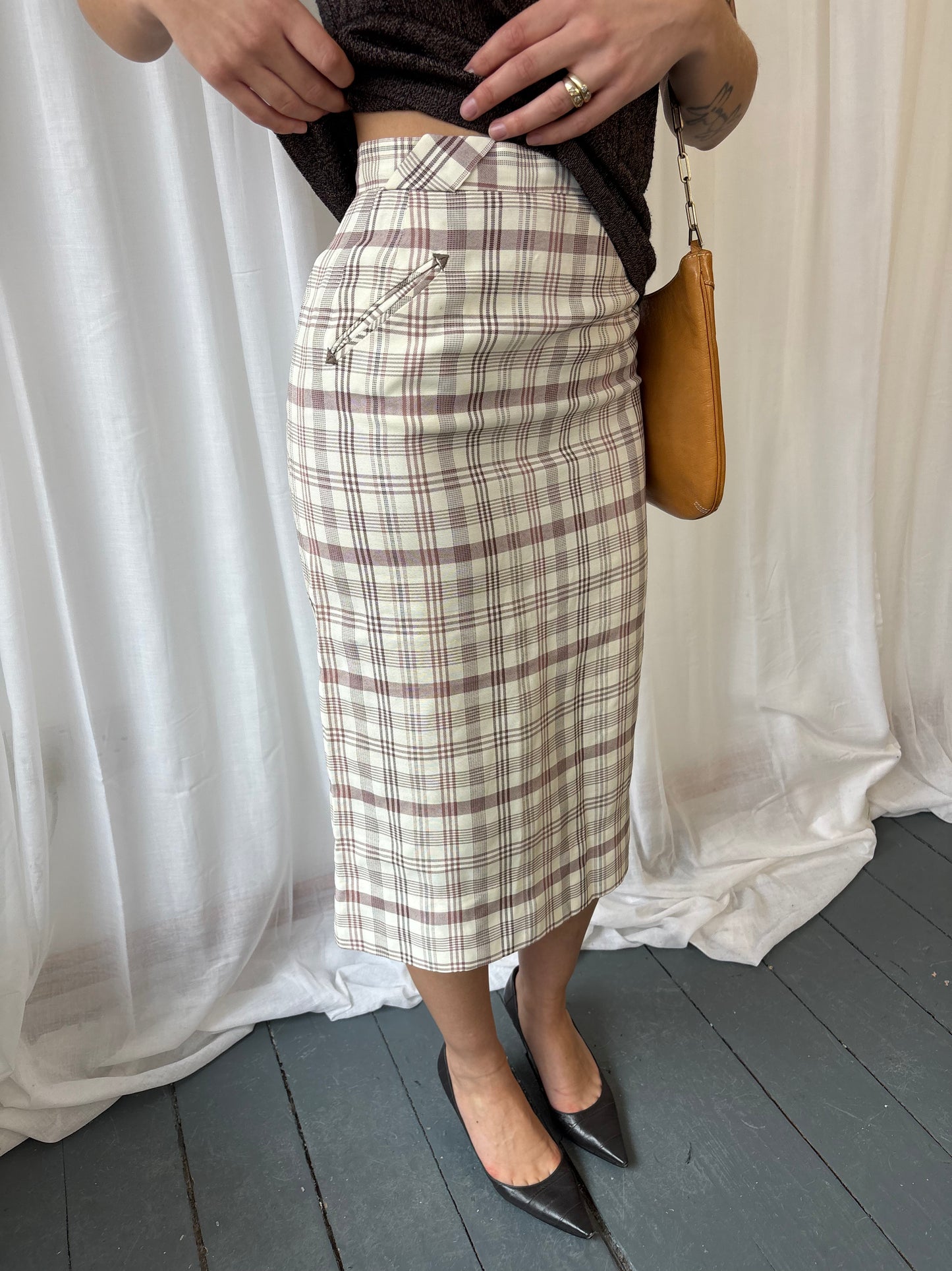 Vintage Cream Plaid Skirt