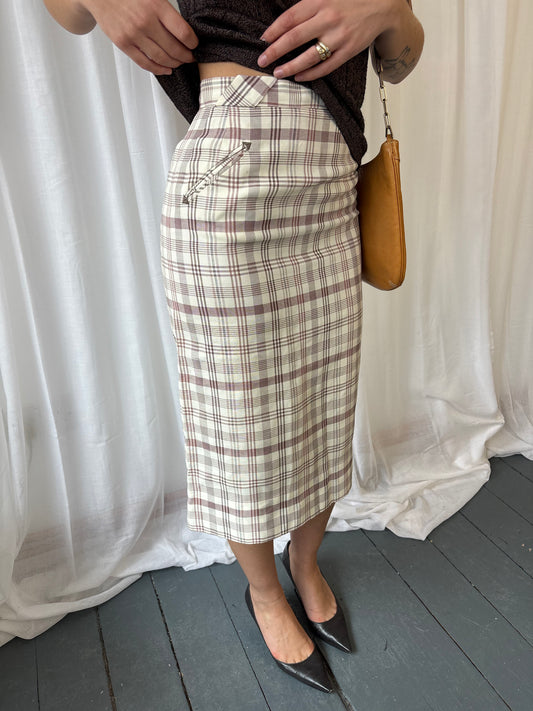 Vintage Cream Plaid Skirt