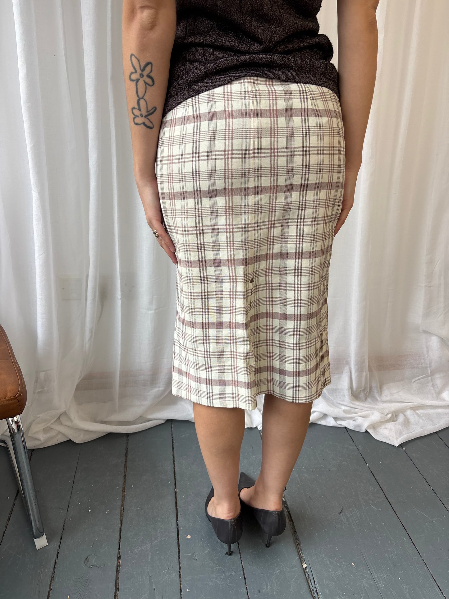 Vintage Cream Plaid Skirt
