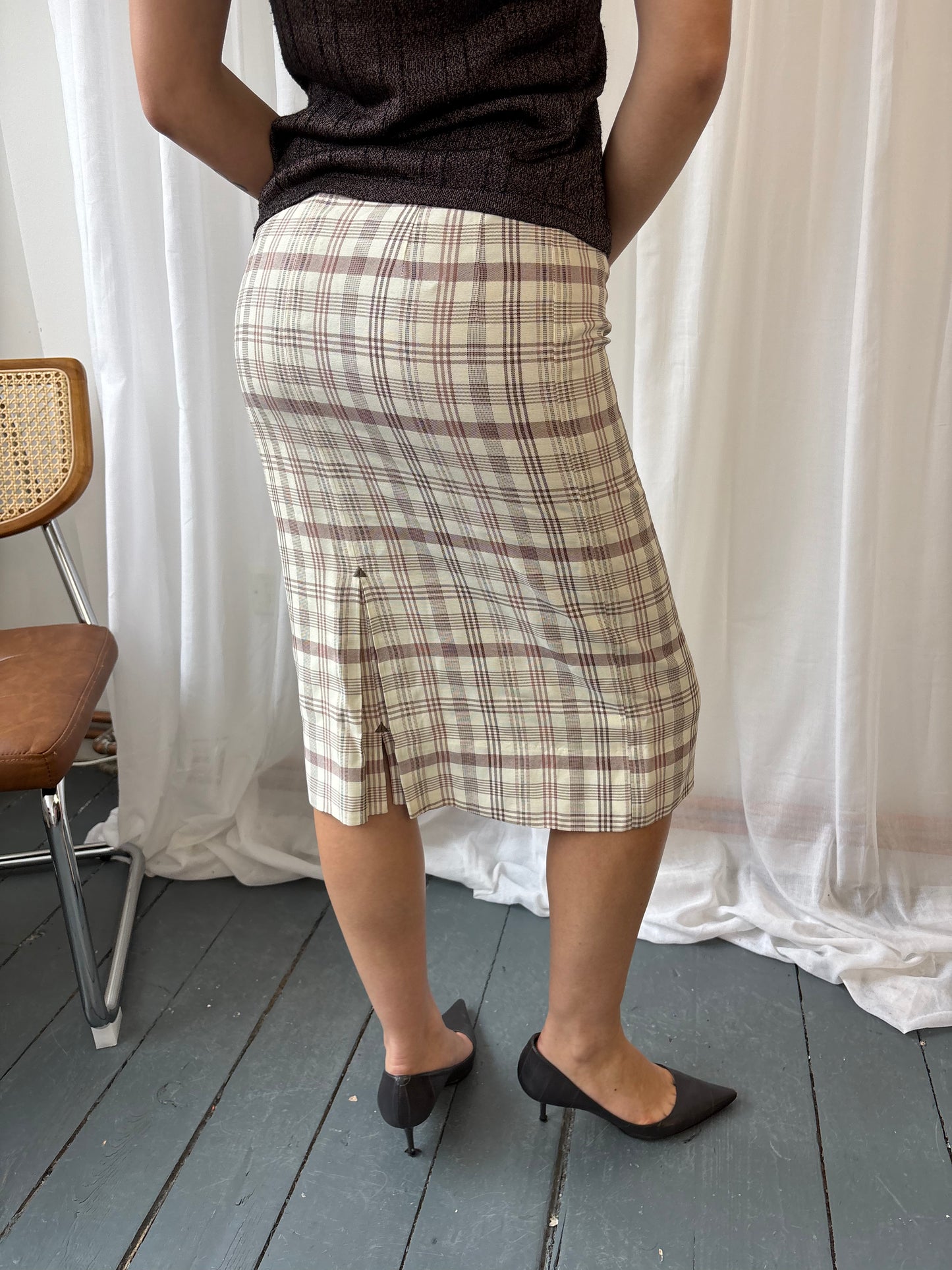Vintage Cream Plaid Skirt