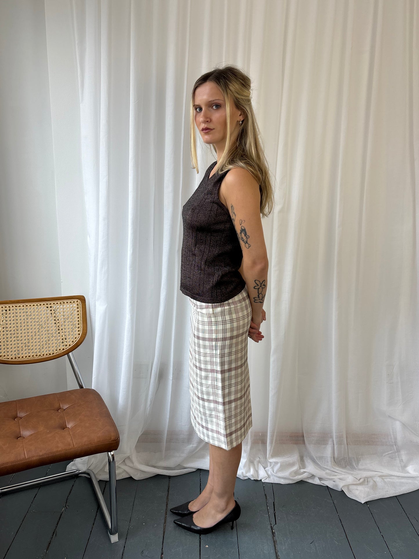 Vintage Cream Plaid Skirt