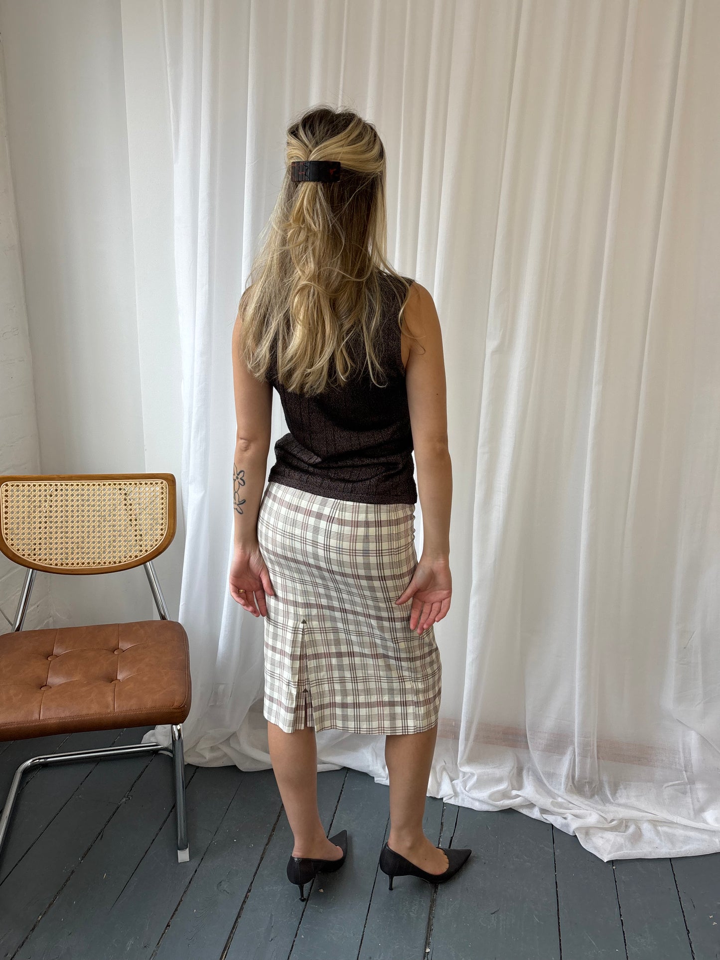 Vintage Cream Plaid Skirt
