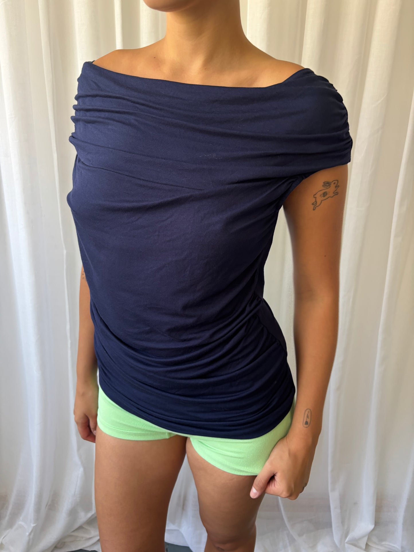 Ashley Brooke Navy Ruched Top