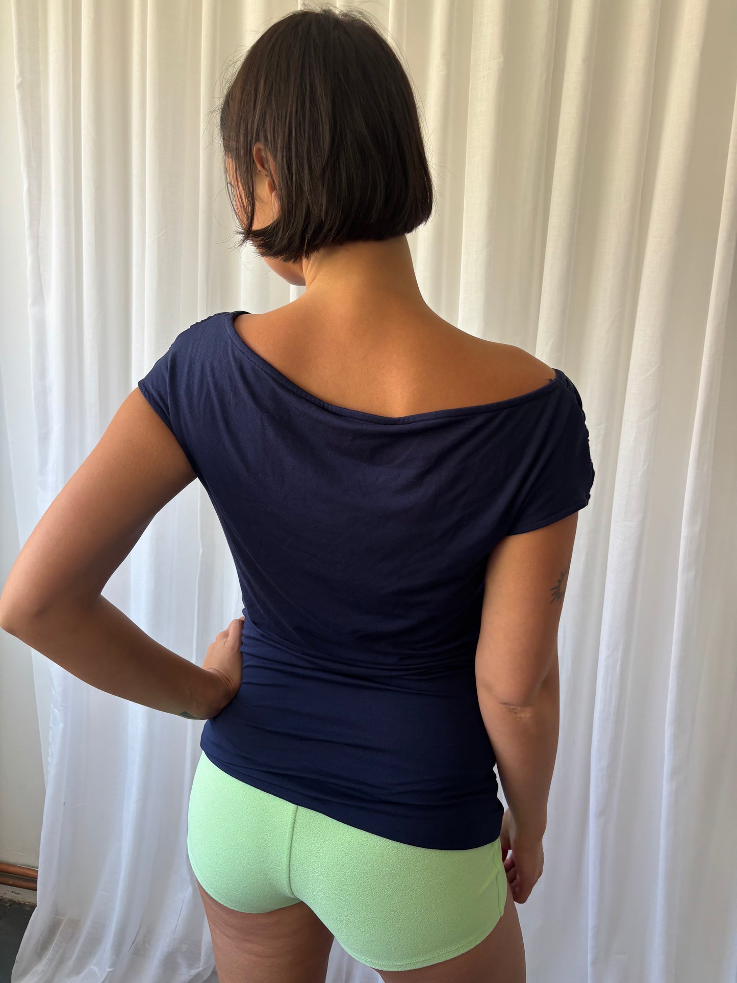 Ashley Brooke Navy Ruched Top