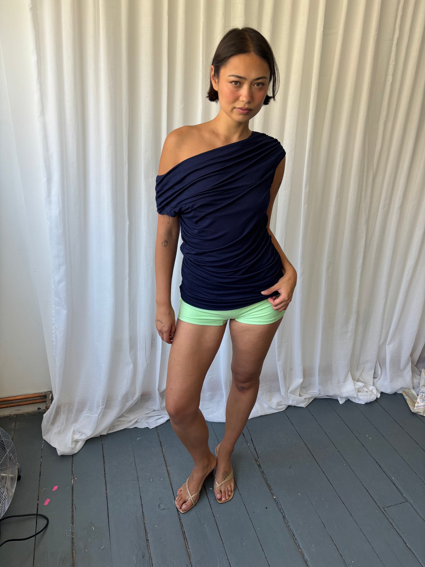 Ashley Brooke Navy Ruched Top