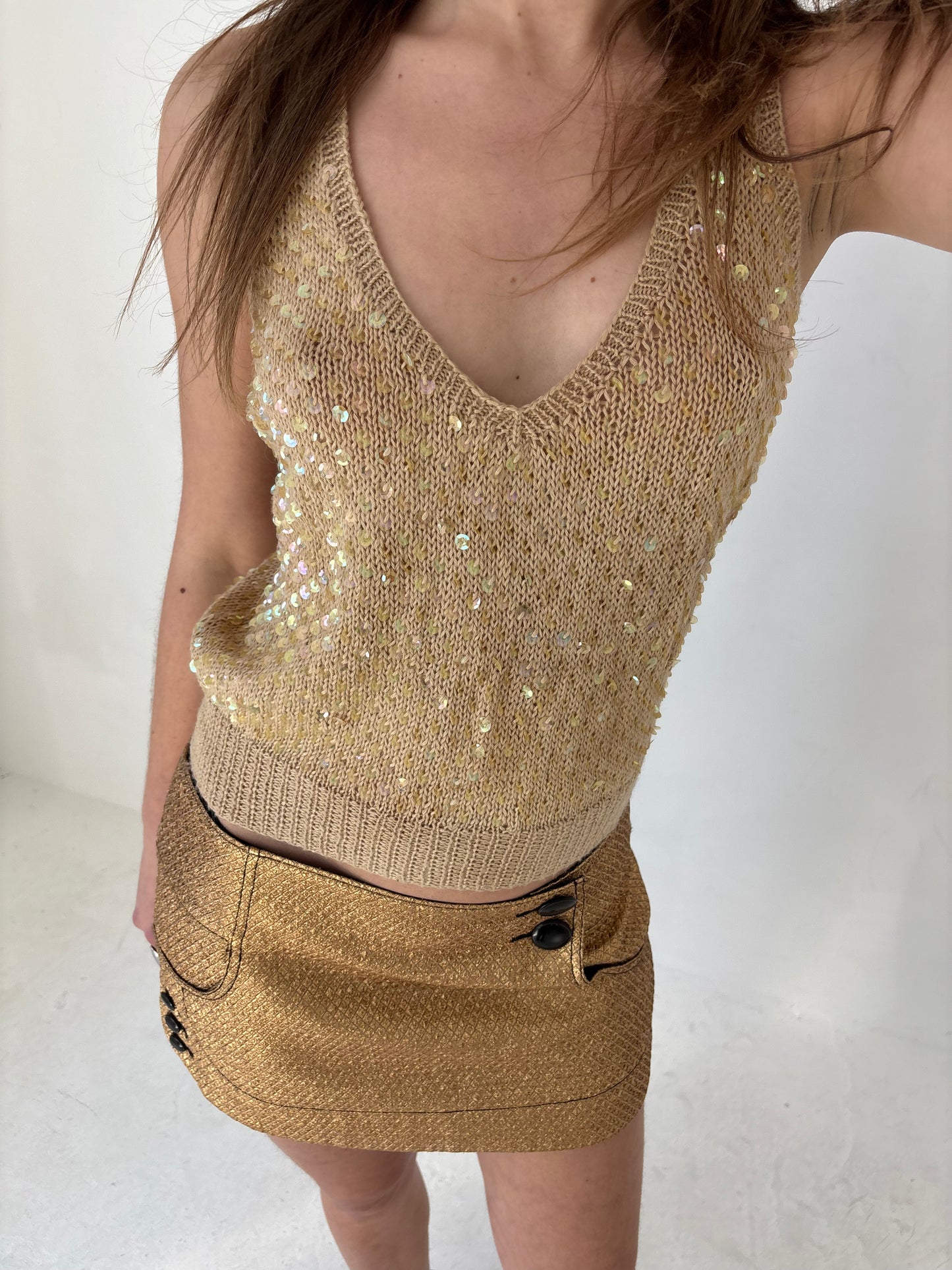 D&G Beige Sequin Knit Vest