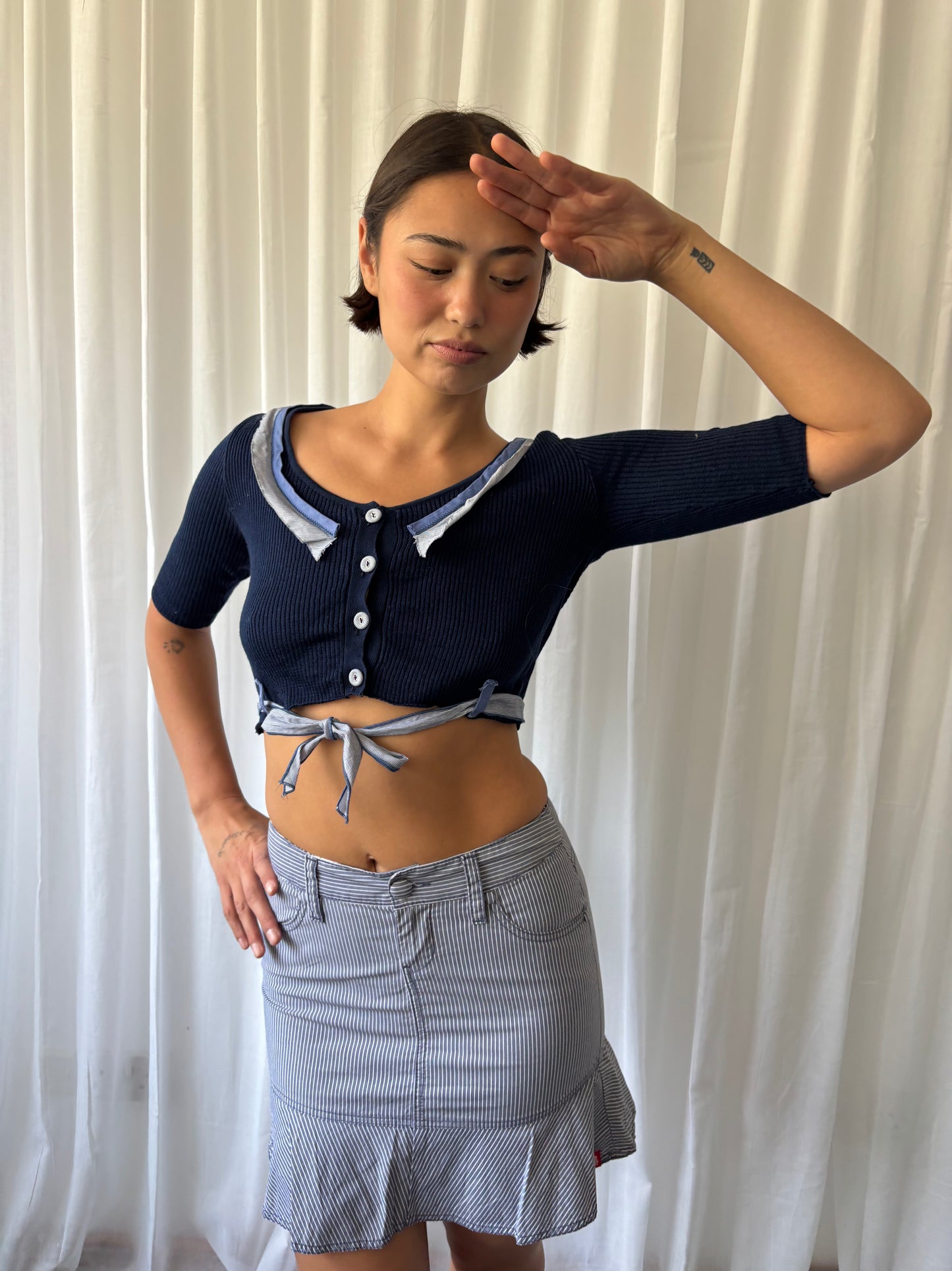 Alberta Ferretti Cropped Navy Cardigan