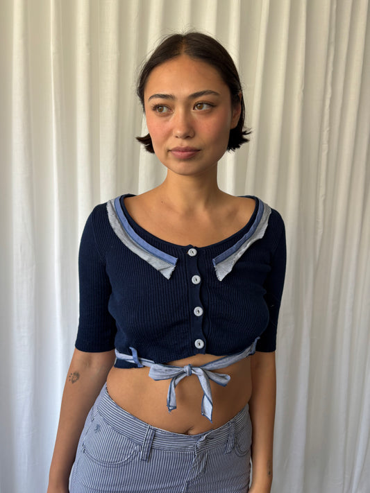 Alberta Ferretti Cropped Navy Cardigan