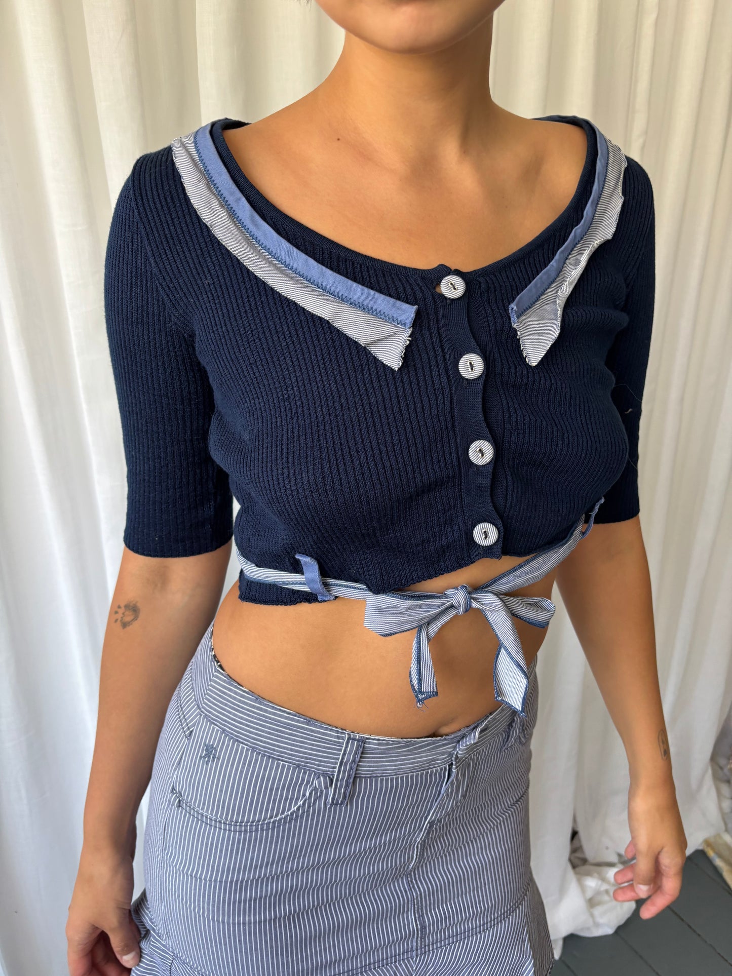 Alberta Ferretti Cropped Navy Cardigan