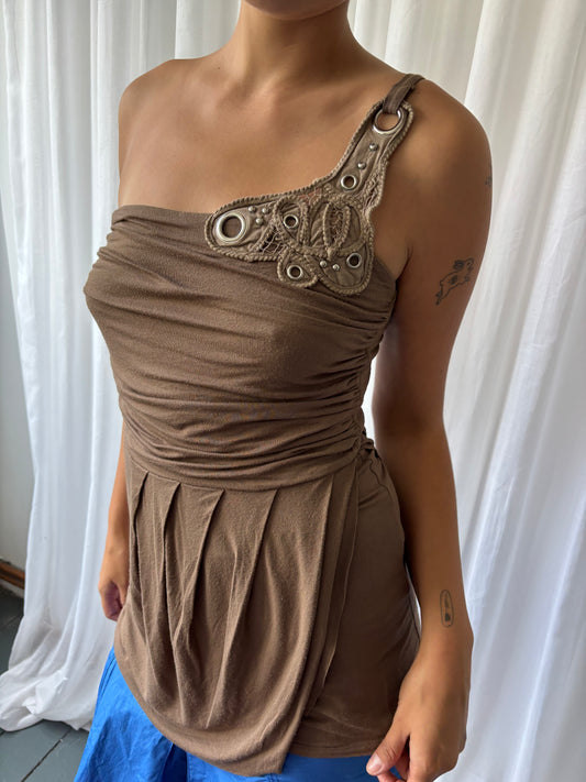 Morgan Brown One Shoulder Top