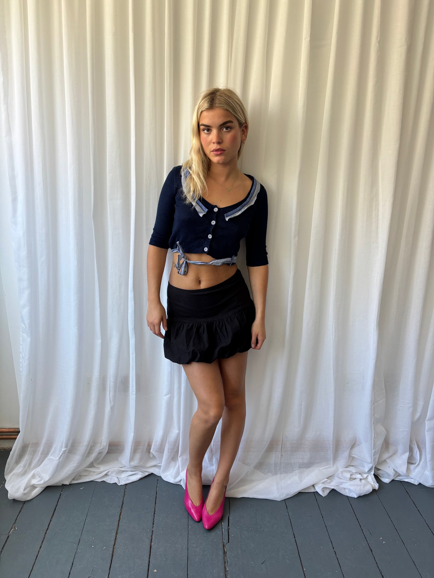 Alberta Ferretti Cropped Navy Cardigan