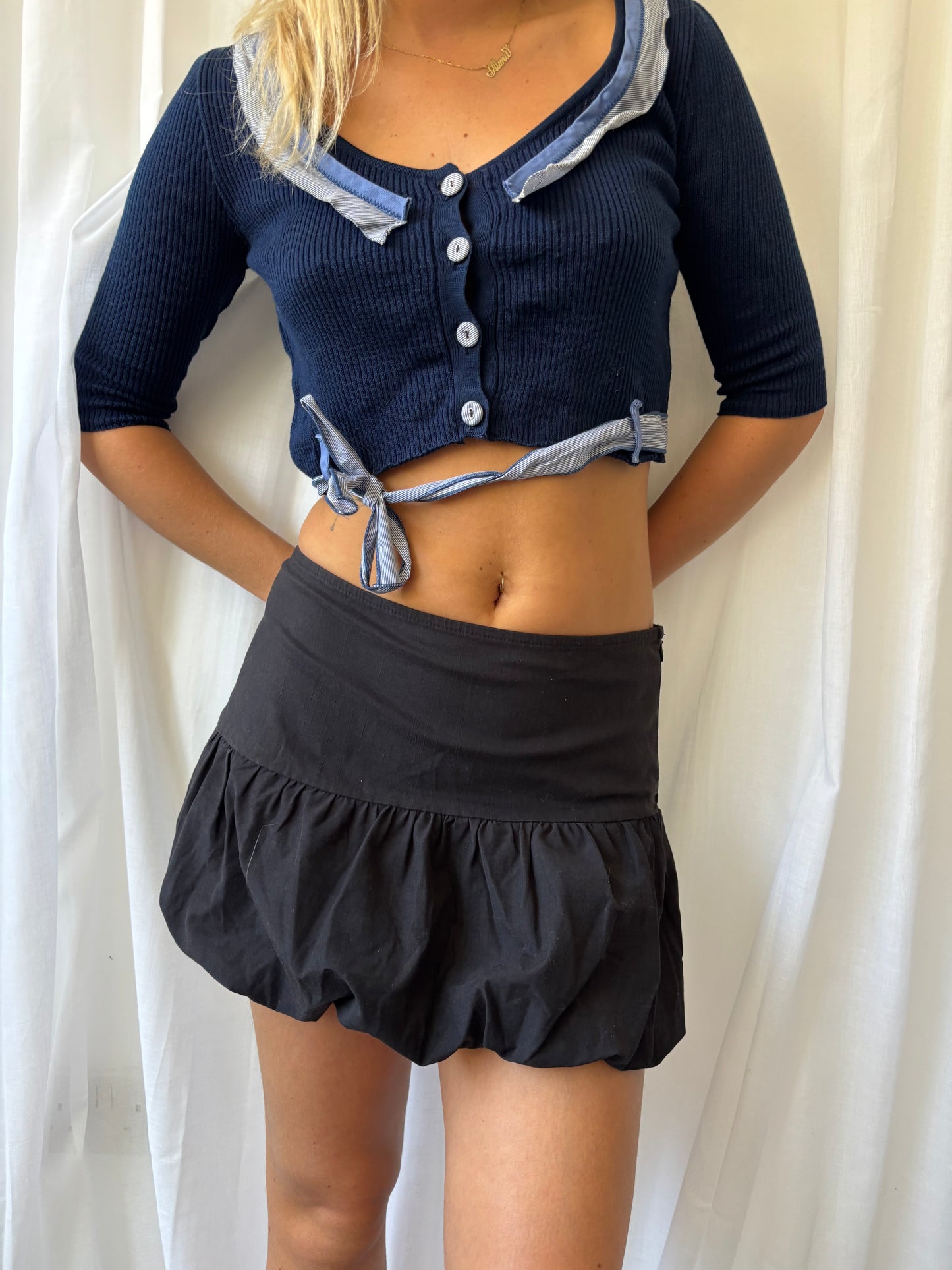 Alberta Ferretti Cropped Navy Cardigan