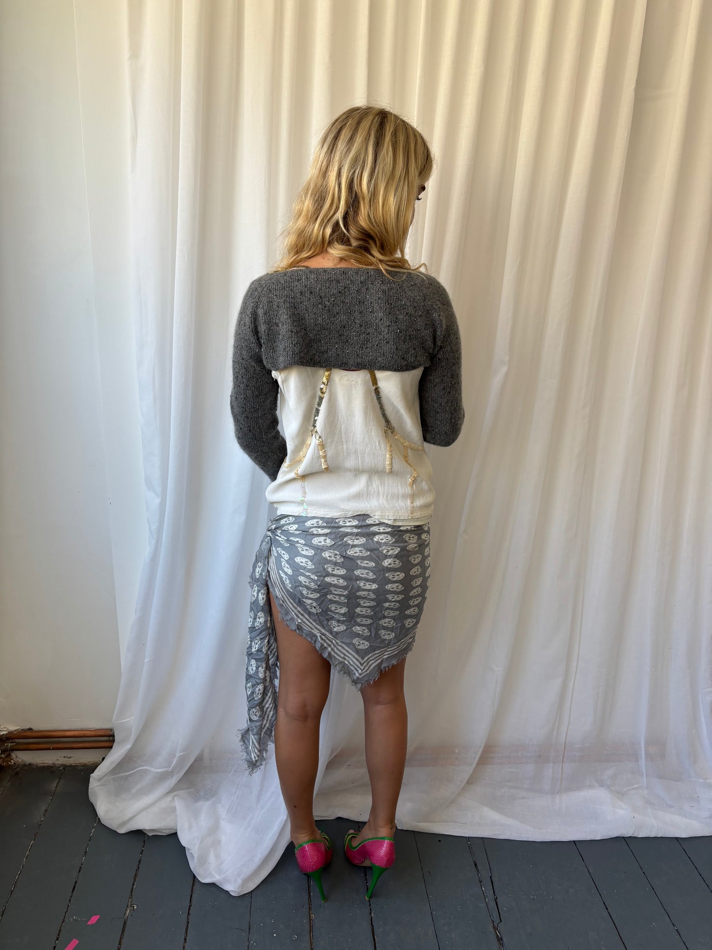 DKNY Grey Beaded Knit Sleeves