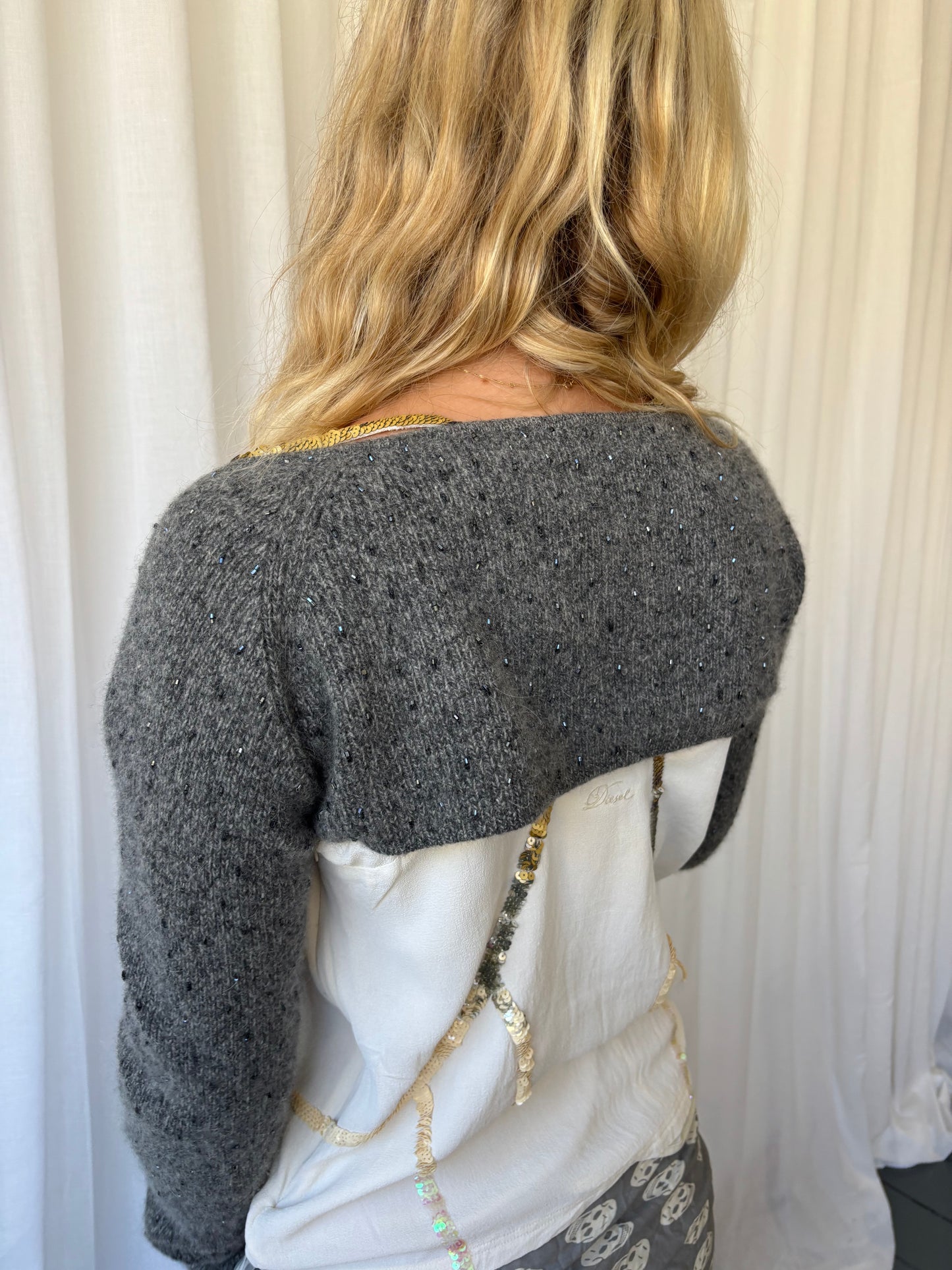DKNY Grey Beaded Knit Sleeves