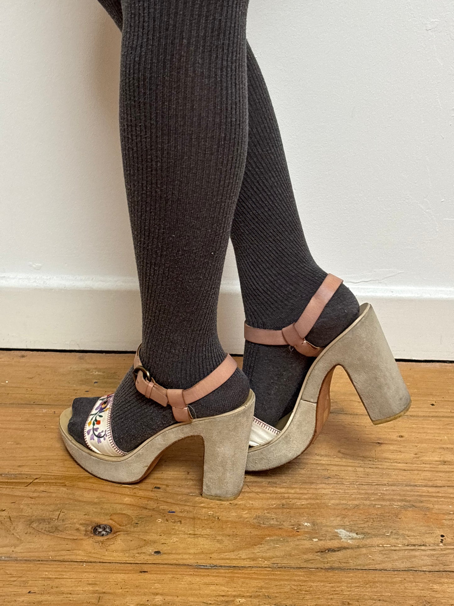 Miu Miu Embroidered Block Heel Shoes