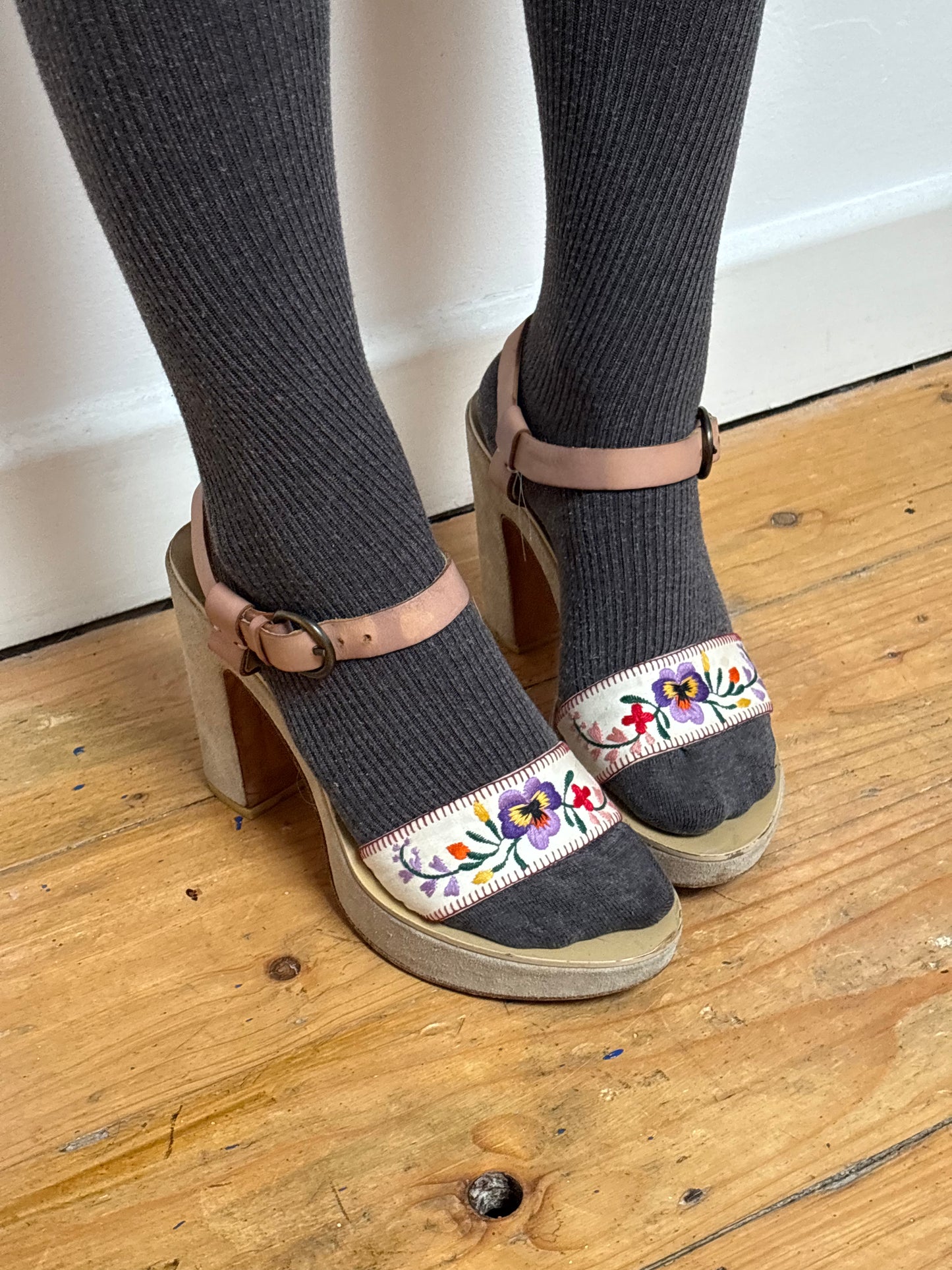 Miu Miu Embroidered Block Heel Shoes