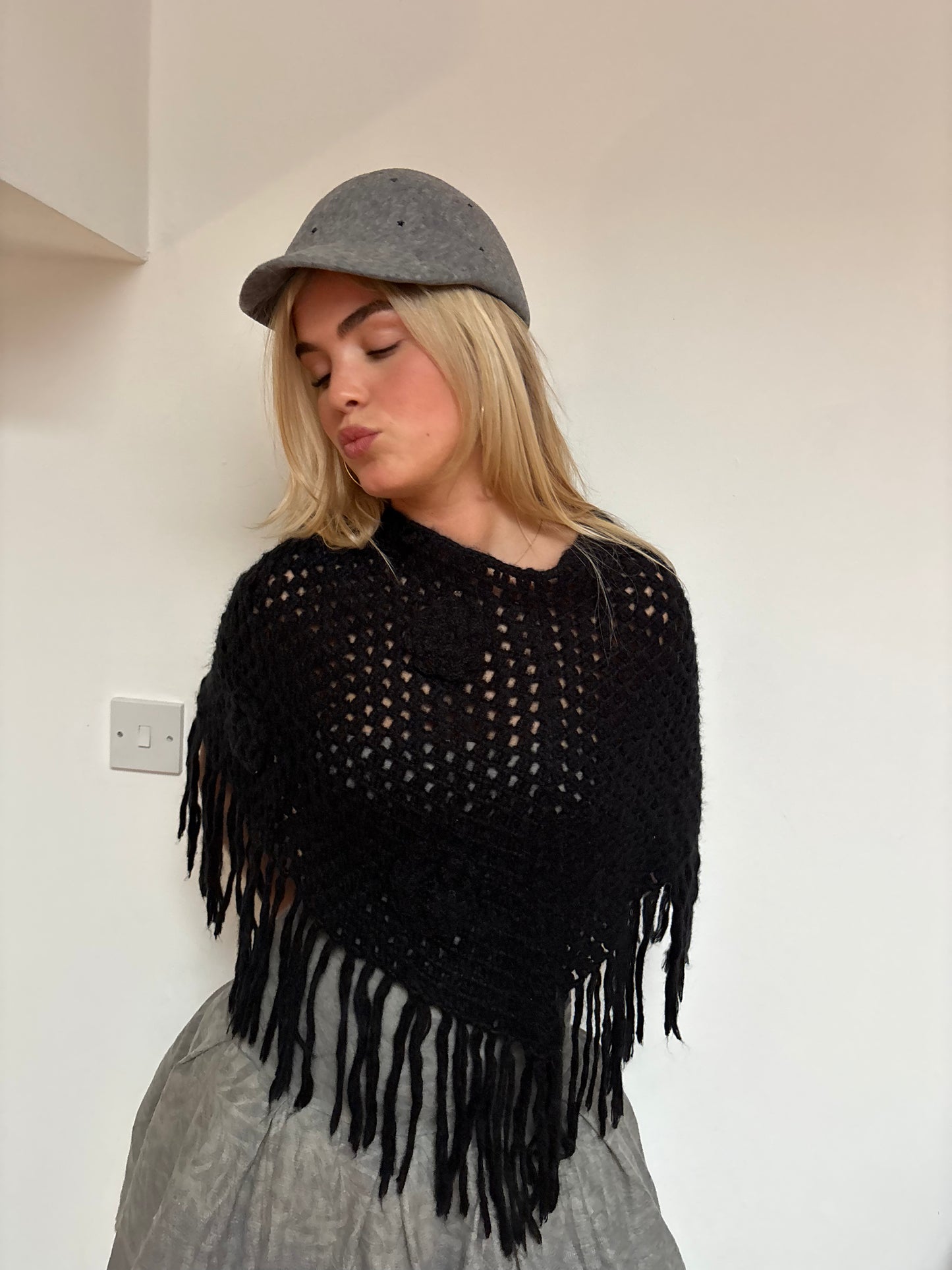 Laura Biagiotti Black Crochet Poncho