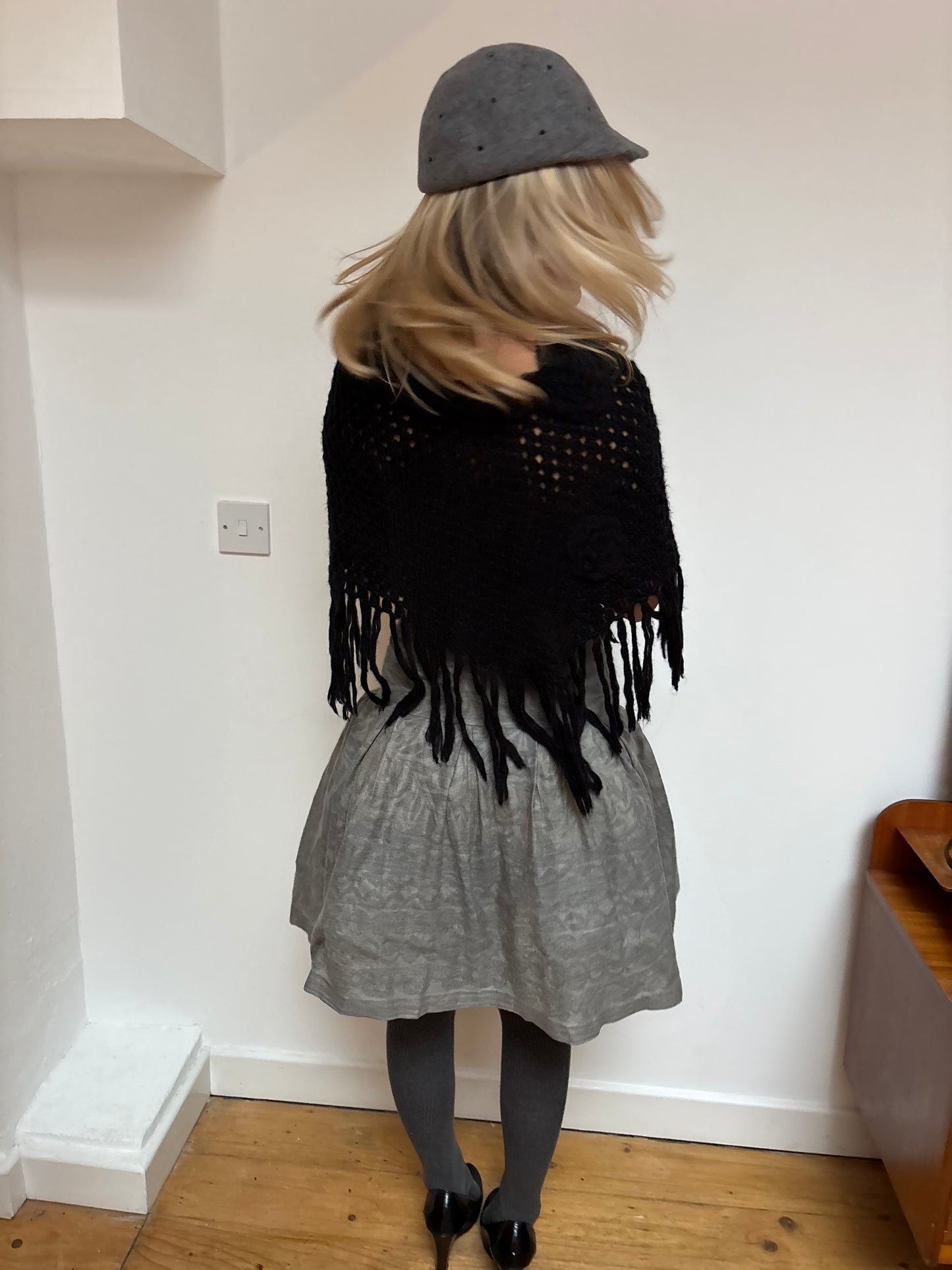 Laura Biagiotti Black Crochet Poncho