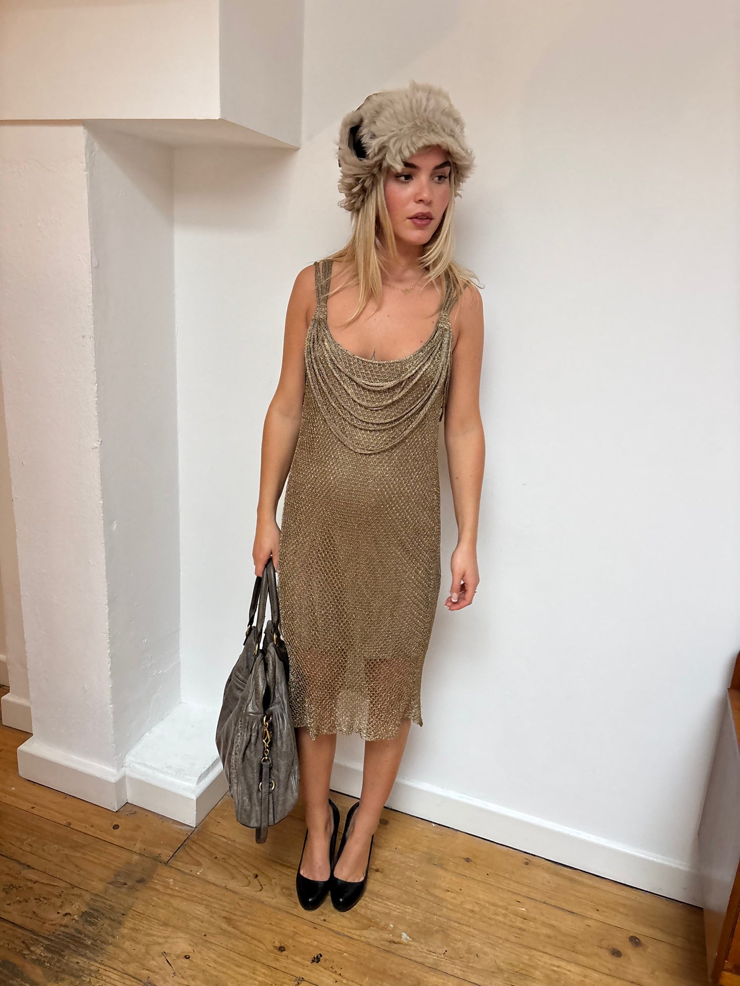 Hoss Gold Crochet Dress
