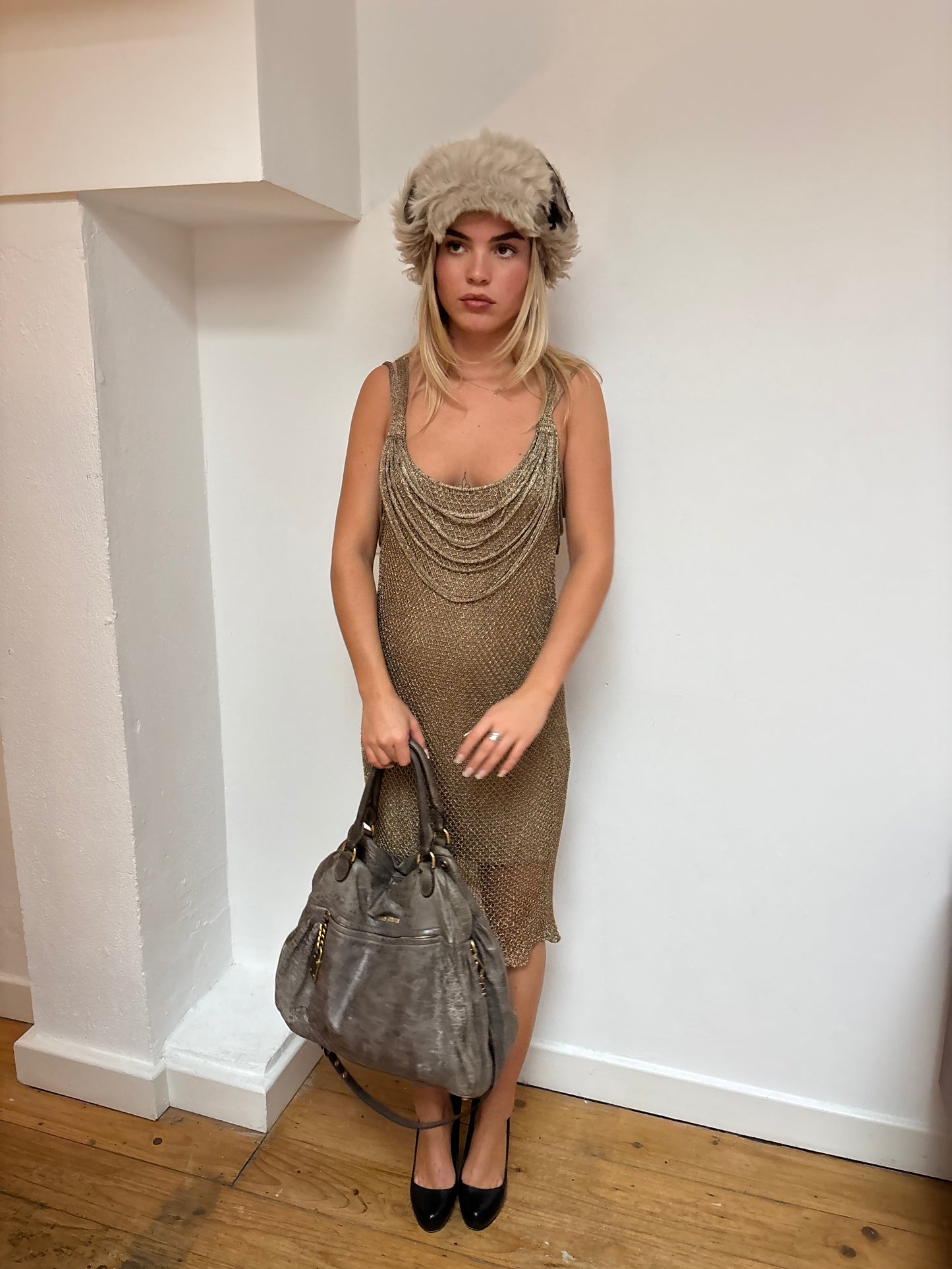 Hoss Gold Crochet Dress