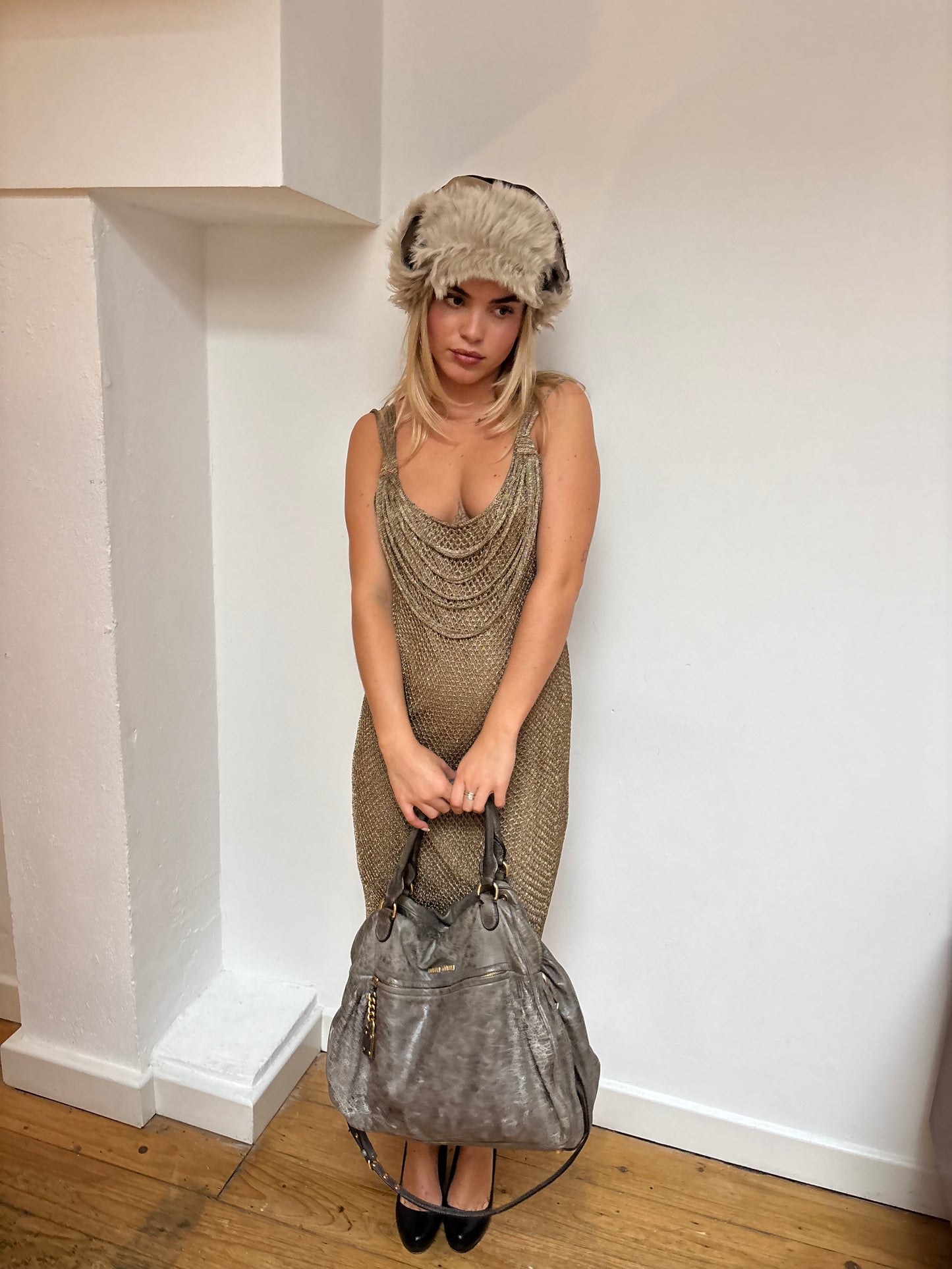 Hoss Gold Crochet Dress