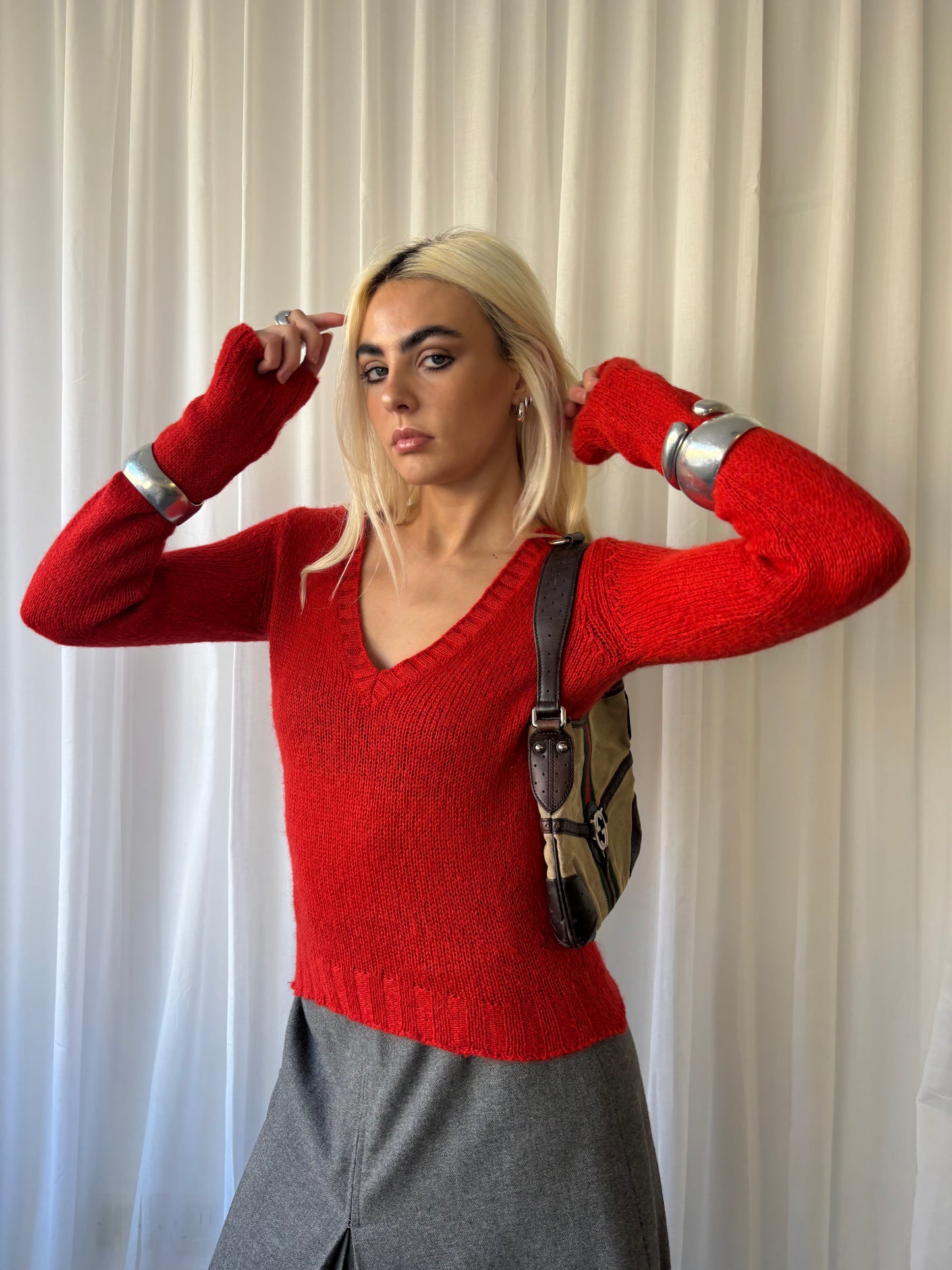 Sisley Red V-Neck Sweater