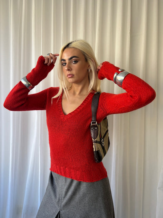 Sisley Red V-Neck Sweater