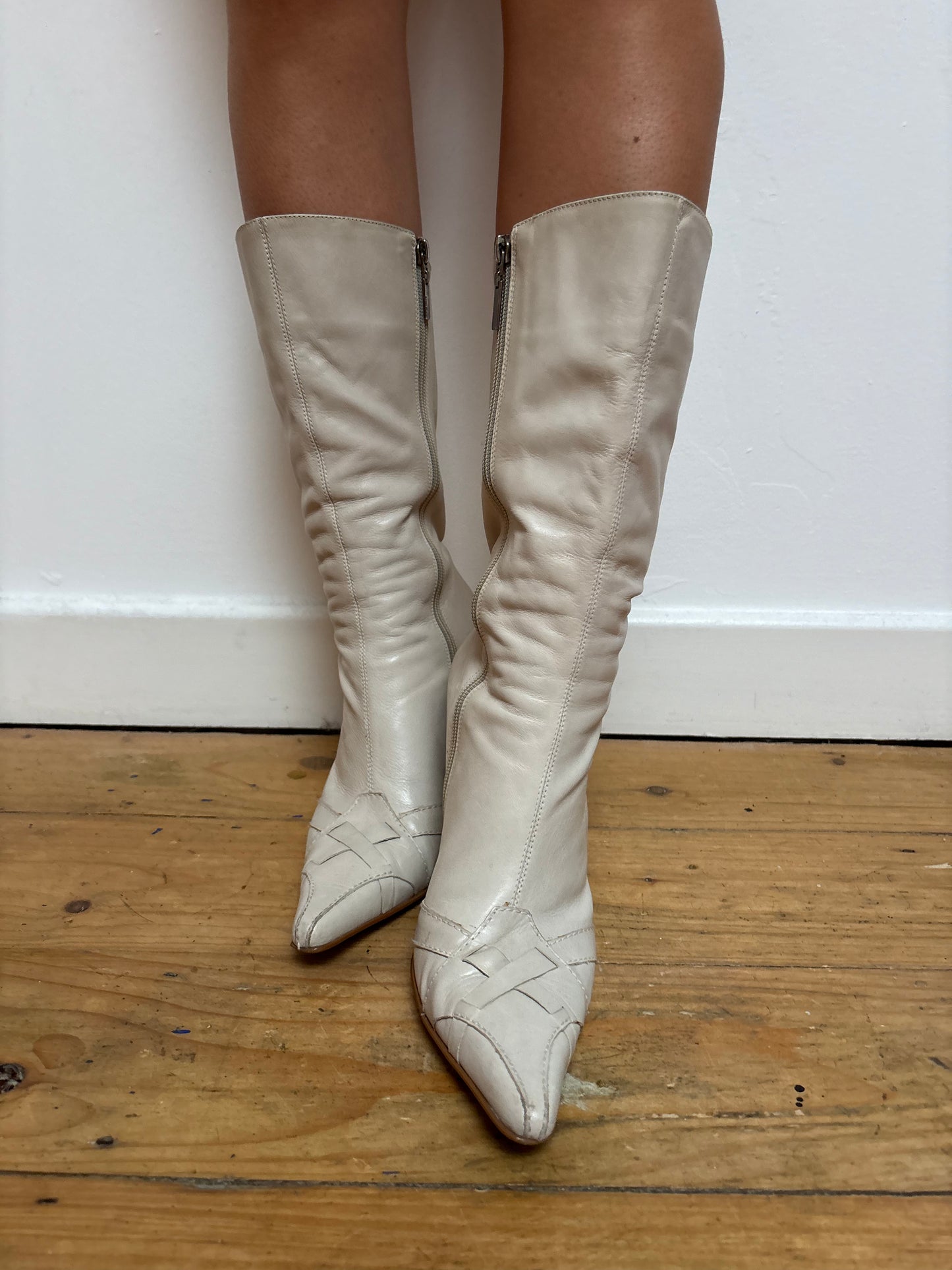 River Island Cream Leather Boots