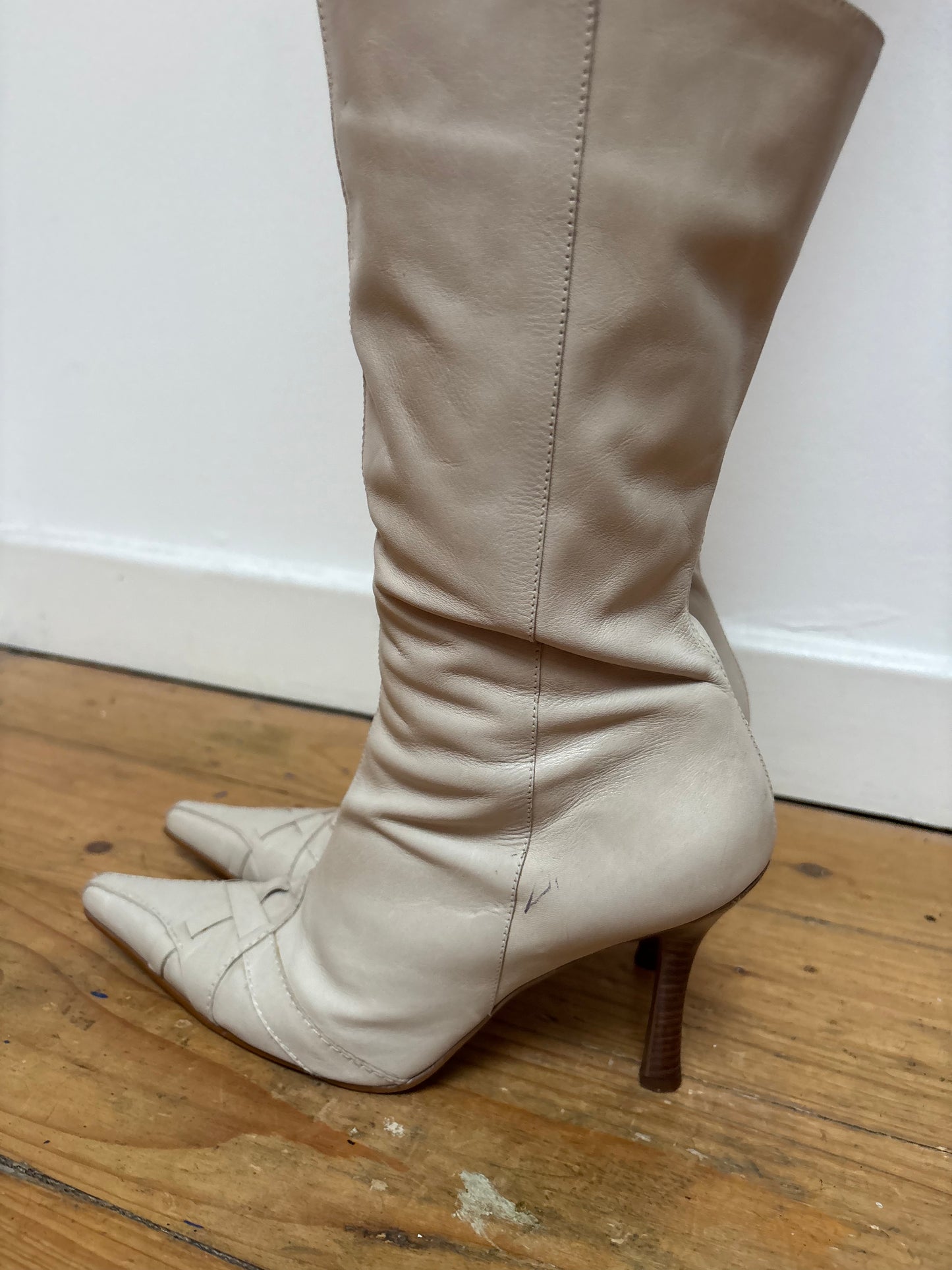 River Island Cream Leather Boots