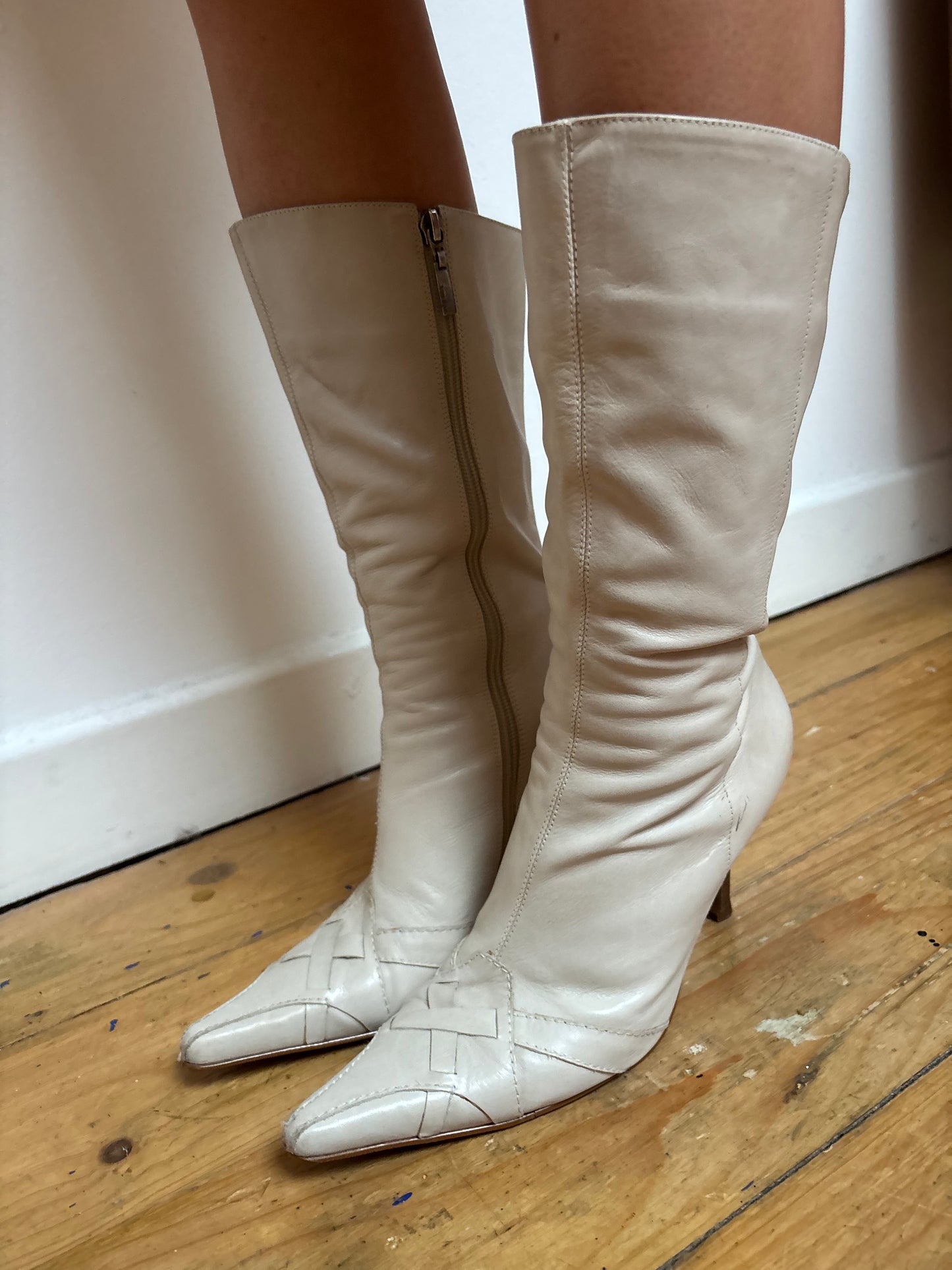 River Island Cream Leather Boots