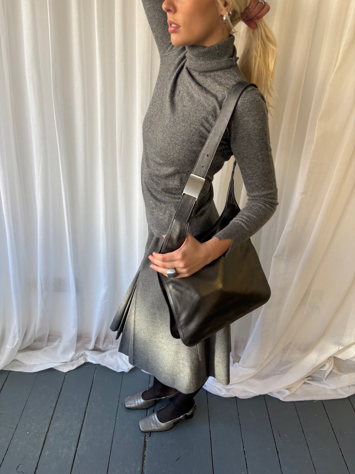 Francesco Biasa Pewter Leather Bag